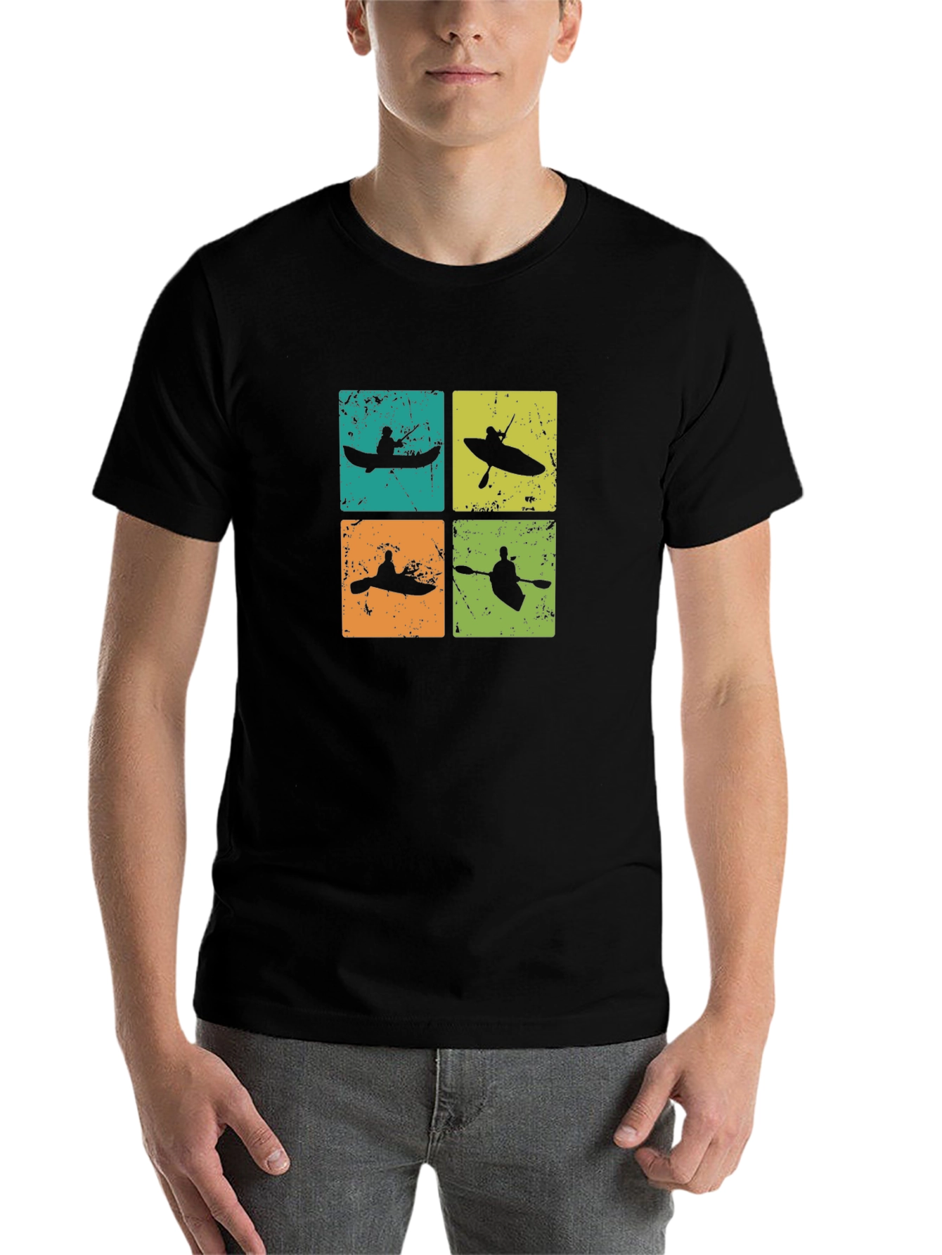 Black Retro Kayak Silhouette Graphic T-Shirt - Paddling Adventure Tee view 7