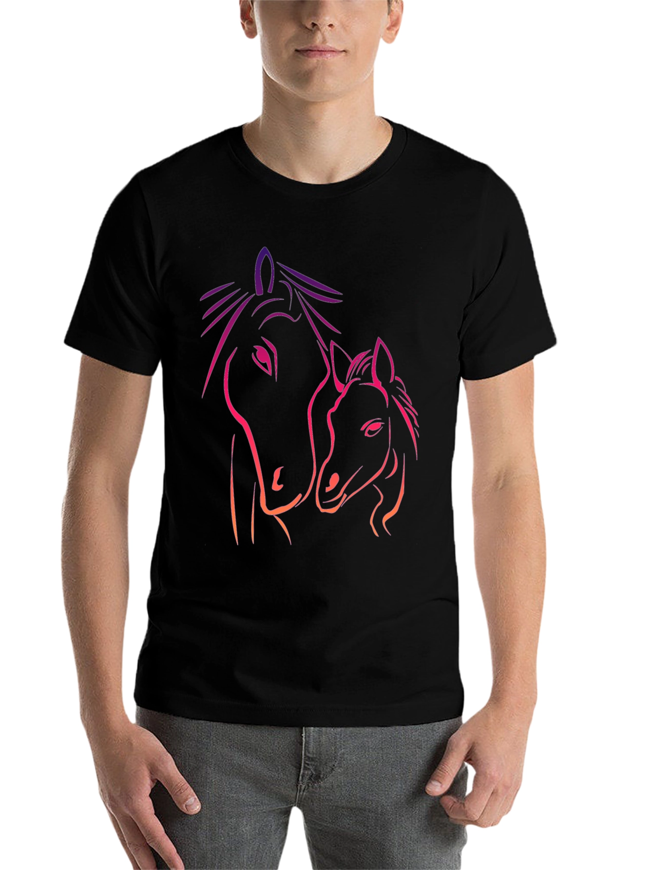 Black Horse Mama & Foal Graphic Tee - Black Cotton T-Shirt view 7