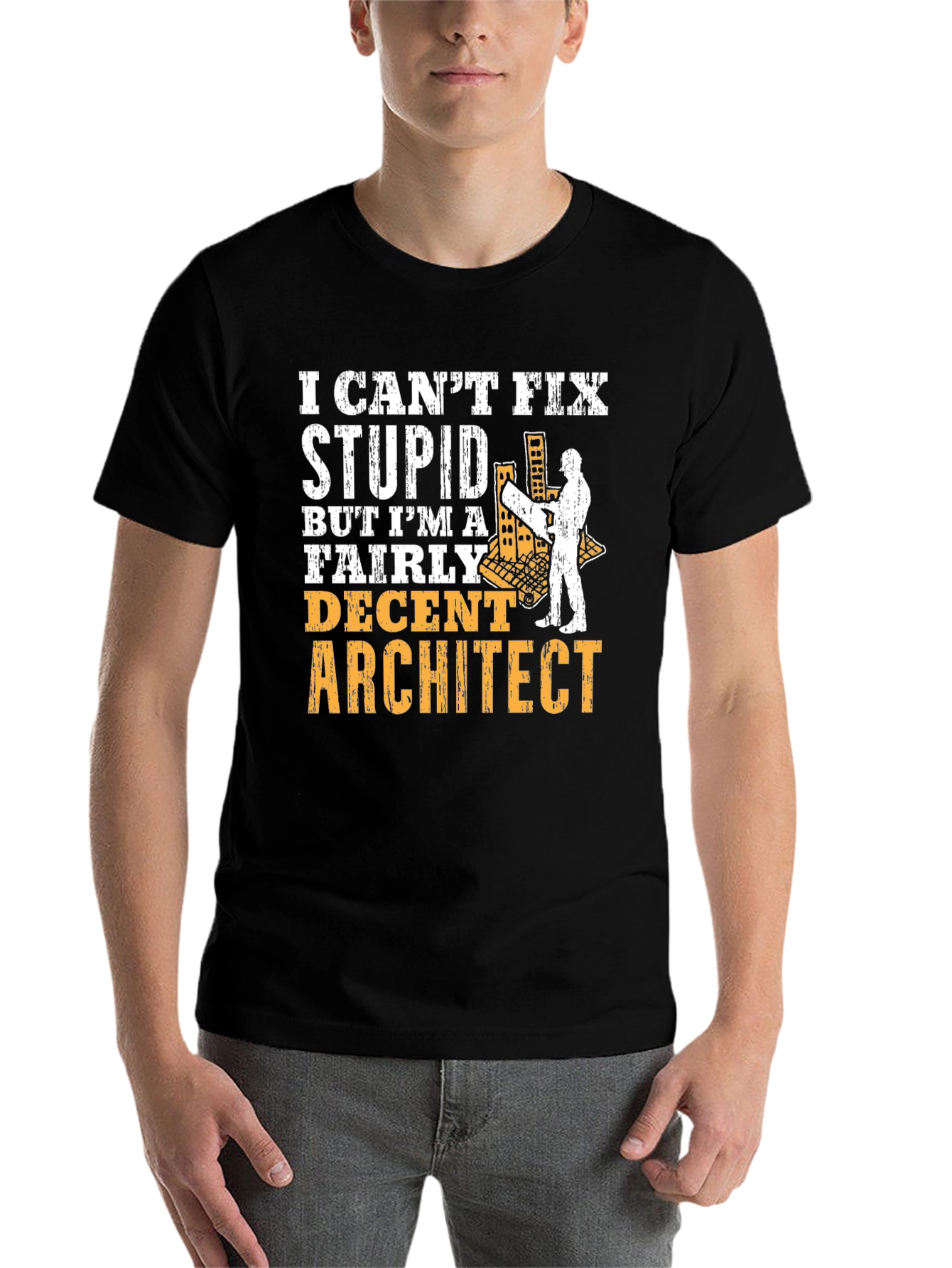 Black Architect Humor Graphic Tee - Can't Fix Stupid view 7