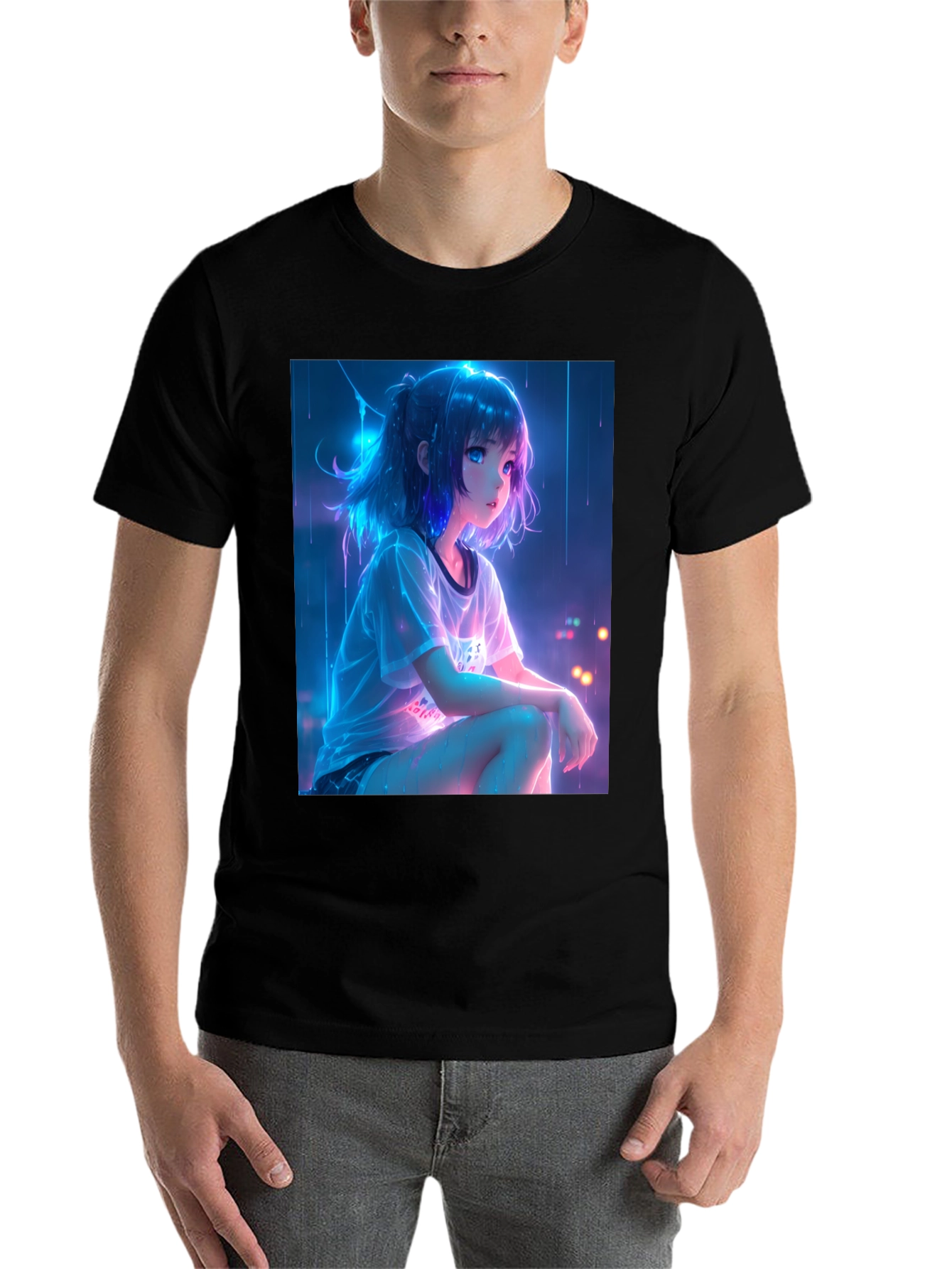 Black Anime Girl Graphic Black T-Shirt view 7