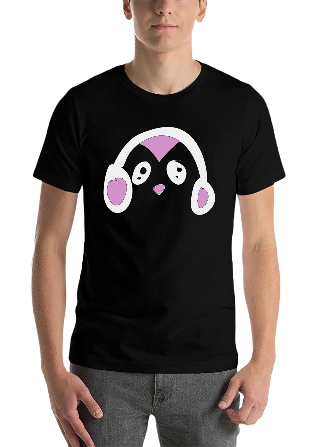Black Cute Penguin DJ Graphic T-Shirt view 7