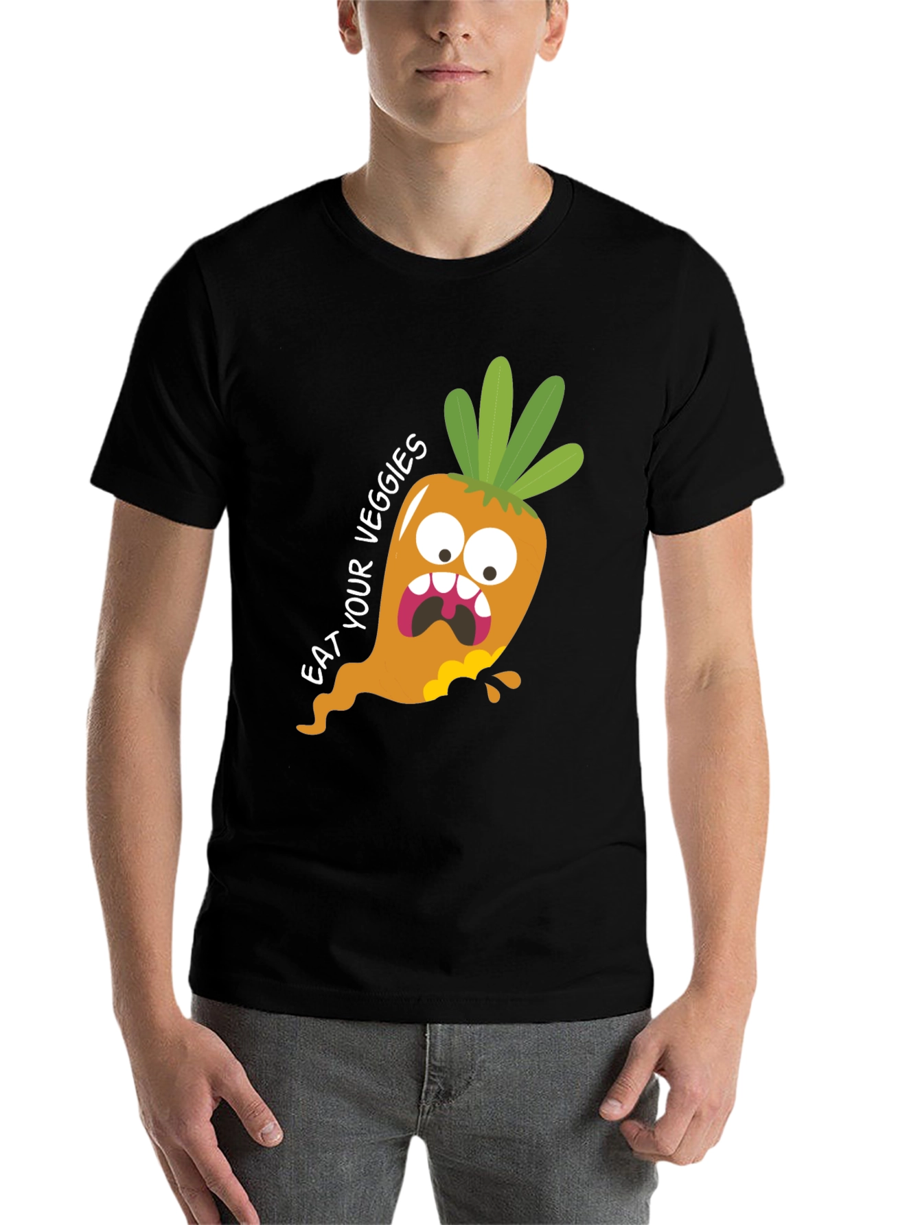 Black Eat Your Veggies T-Shirt: Funny Carrot Graphic Tee view 7