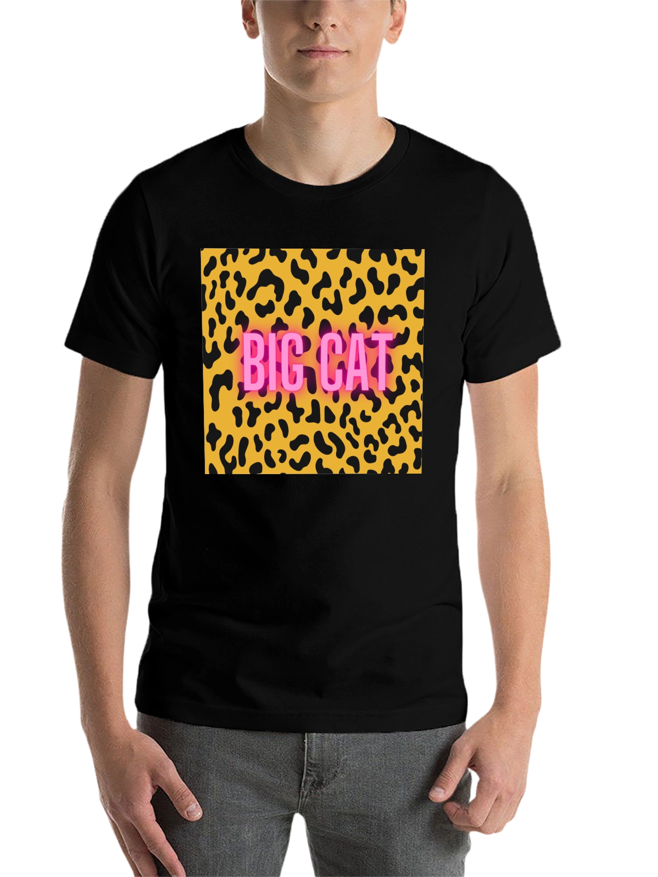 Black Big Cat Leopard Print Graphic Tee view 7