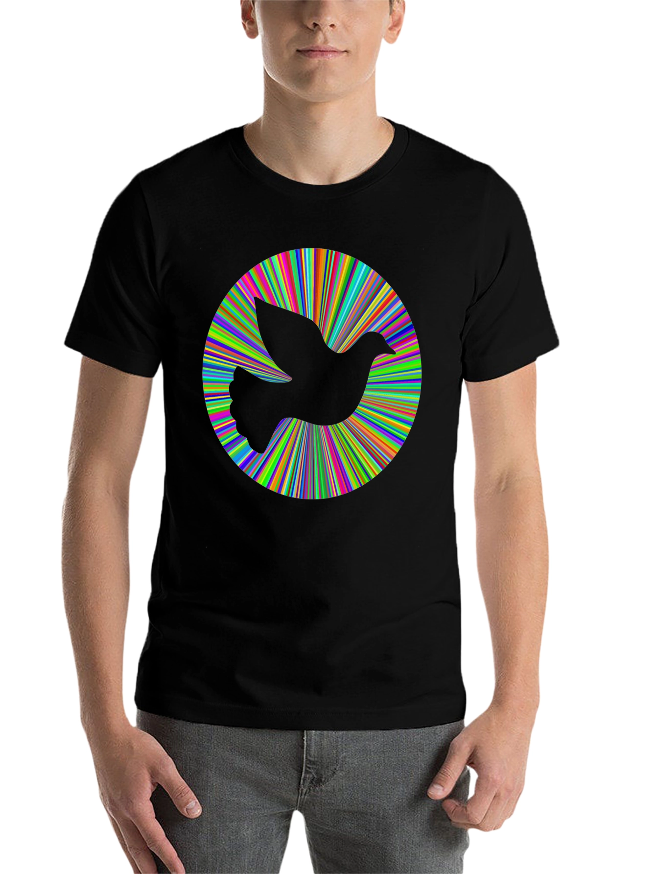 Black Peace Dove Graphic Tee - Vibrant Colors, Soft Cotton Blend view 7
