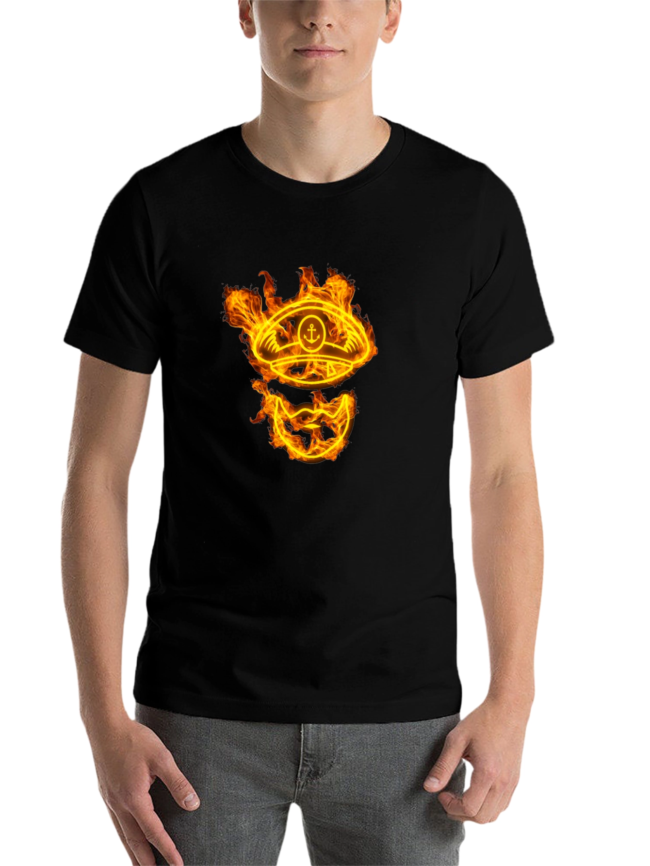 Black Flaming Captain Hat Graphic T-Shirt - Unique Design view 7