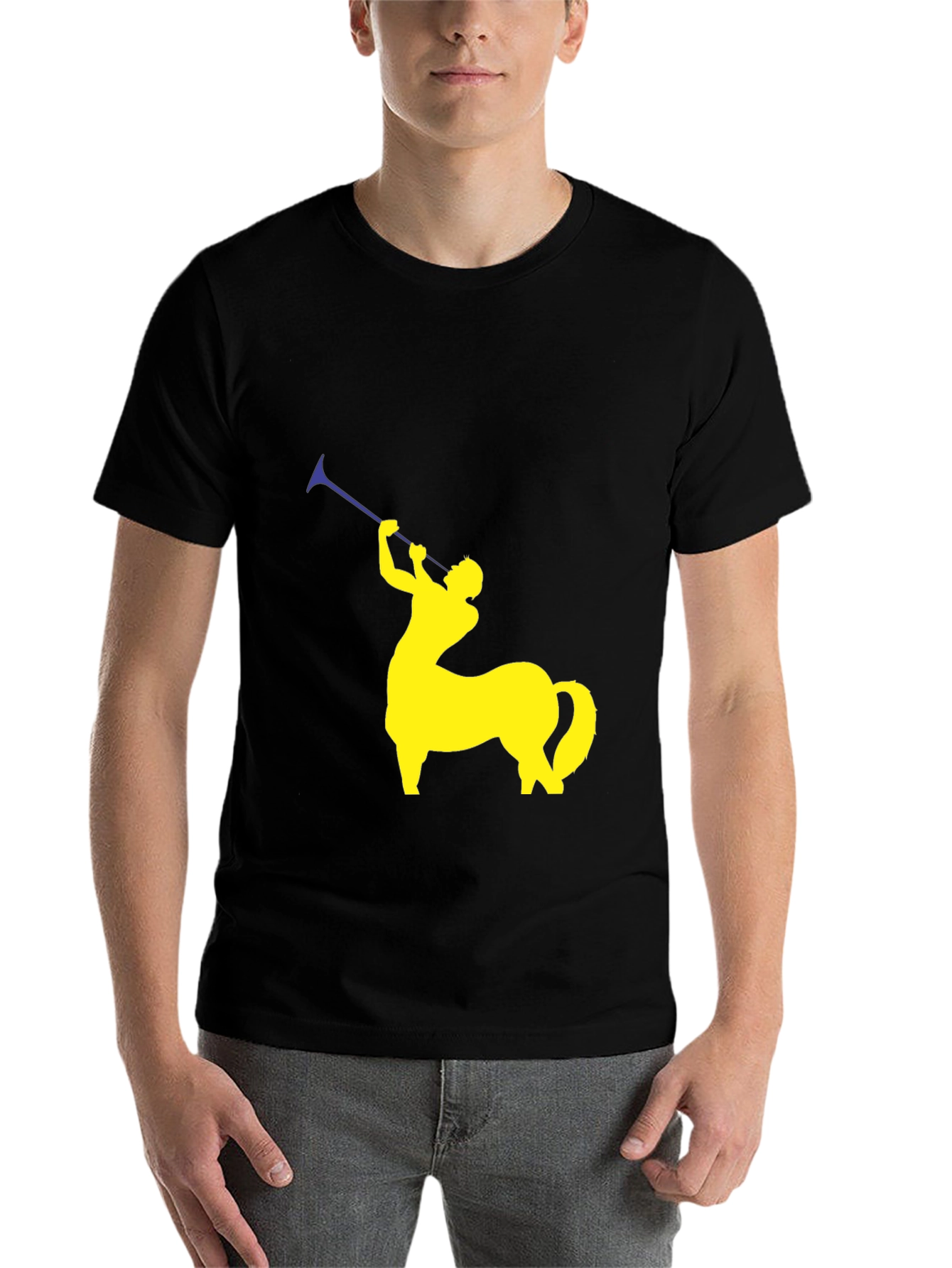 Black Centaur Trumpeter Graphic Tee - Black Cotton Shirt view 7