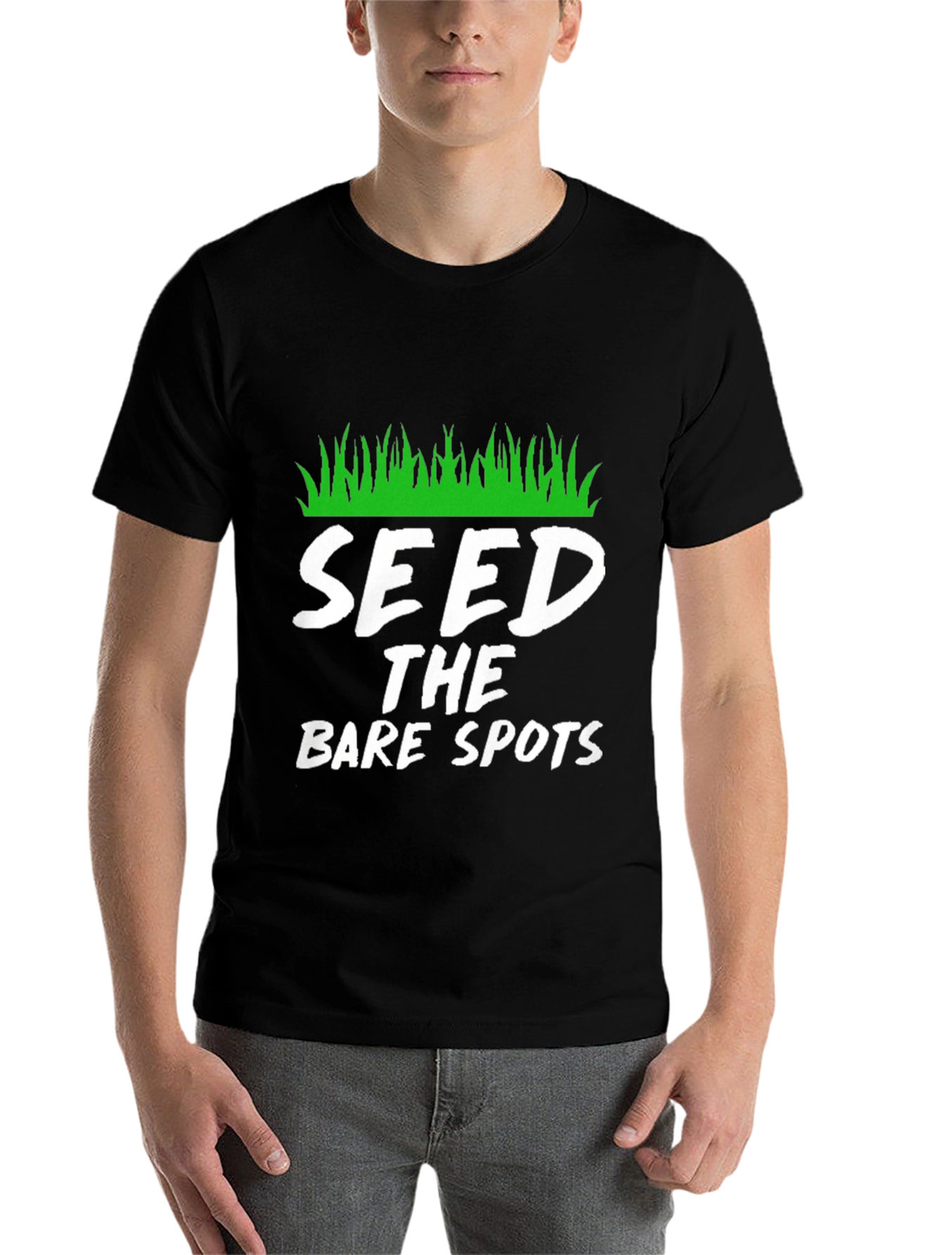 Black Seed the Bare Spots Funny Lawn Care T-Shirt view 7