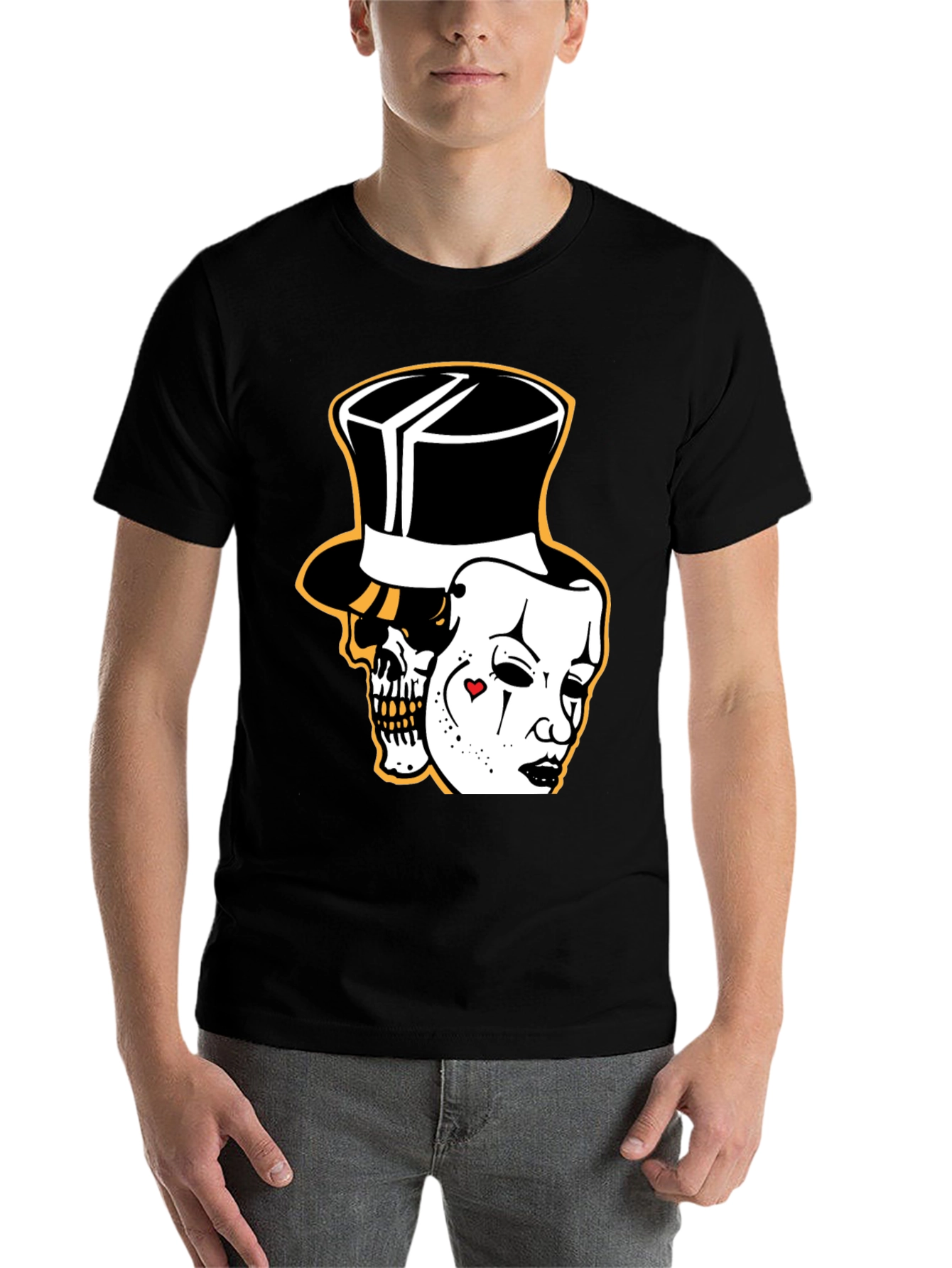 Black Skull Mask Graphic Tee - Stylish Black Cotton T-Shirt view 7