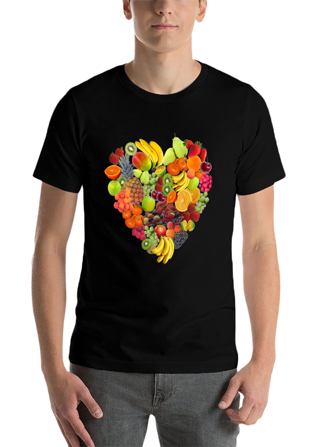 Black Fruit Heart Graphic Print Black T-Shirt view 7