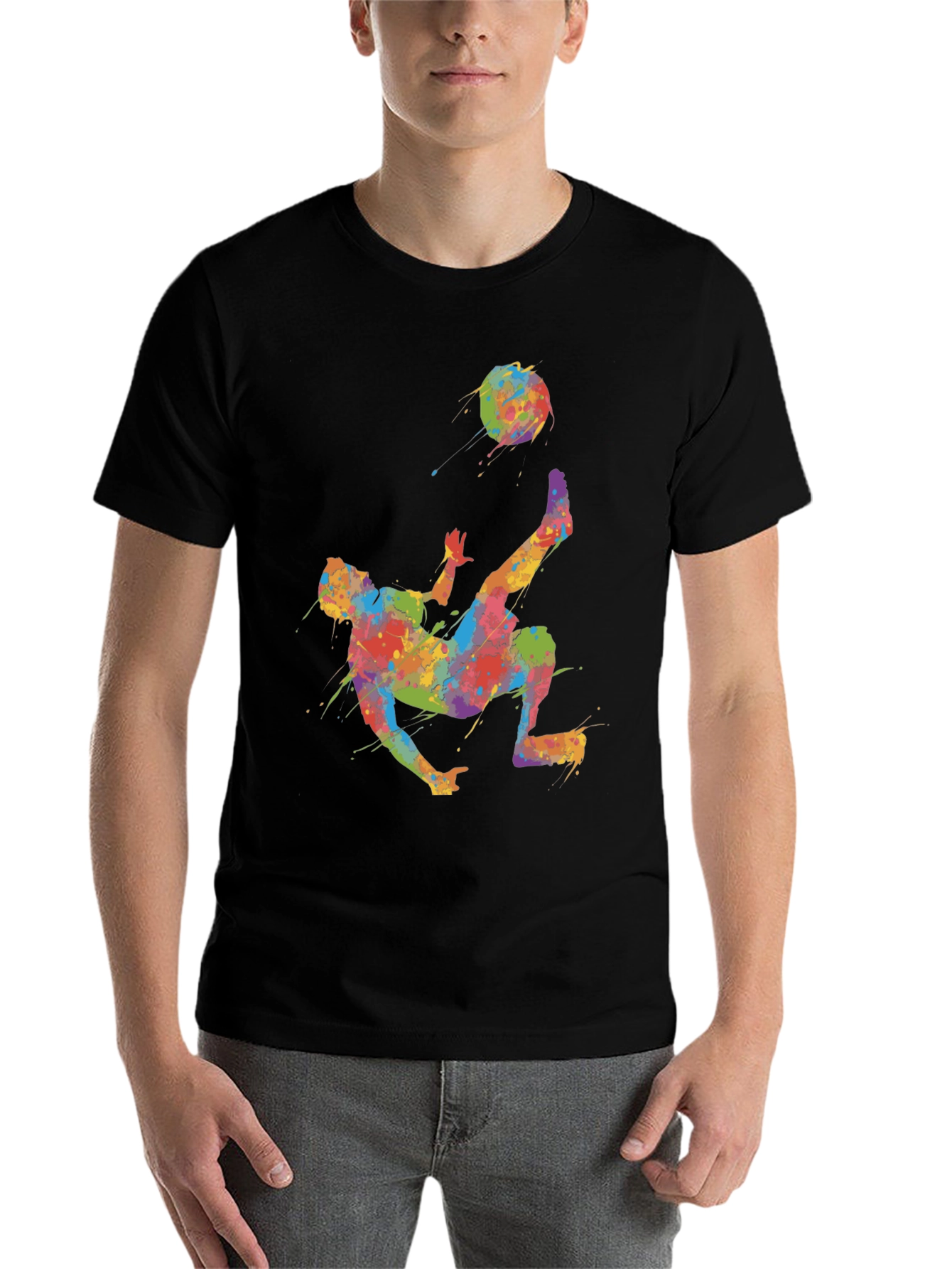 Black Colorful Soccer Kick T-Shirt - Unique Design view 7