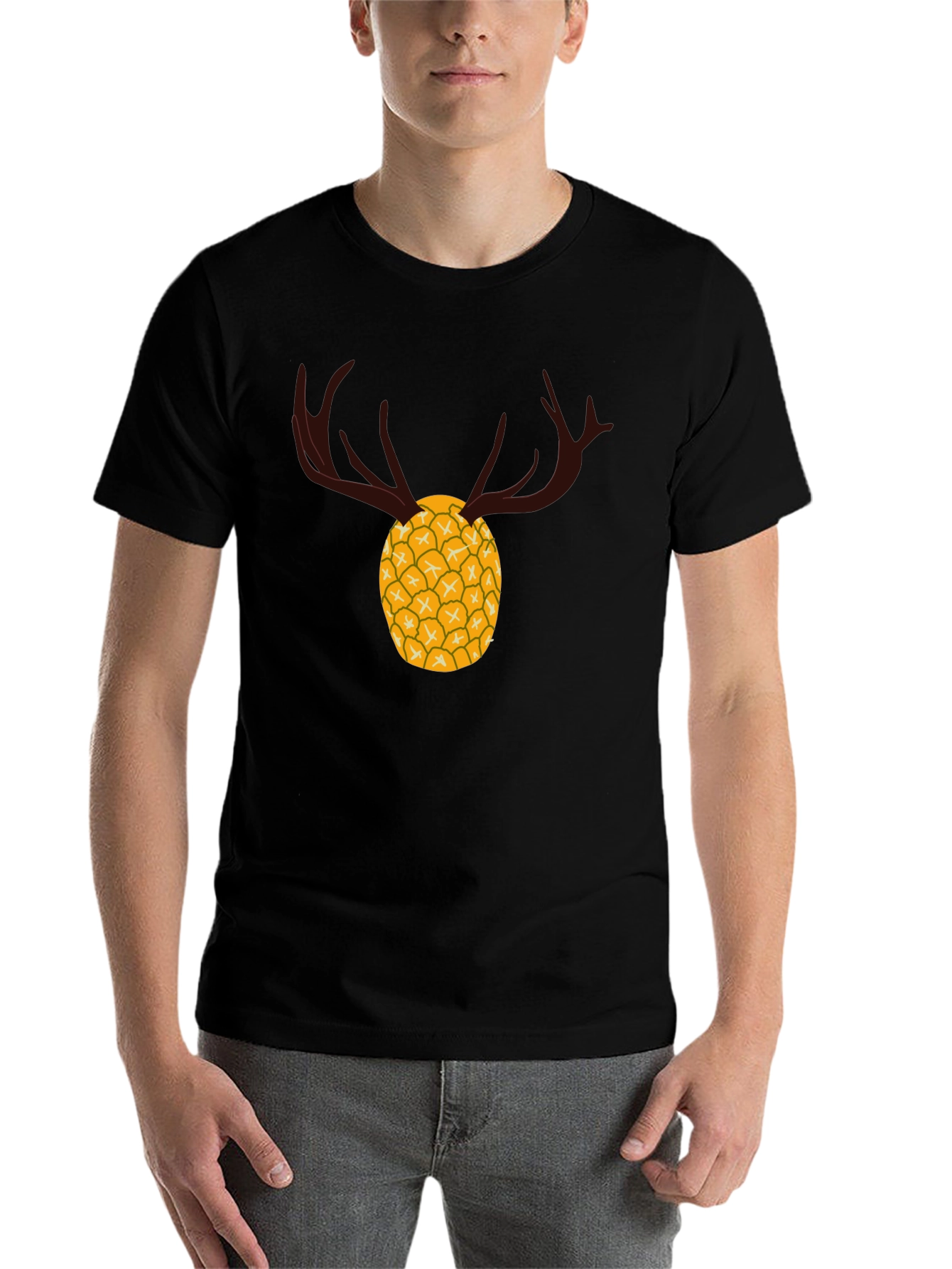 Black Pineapple Deer Graphic Tee - Unique Black T-Shirt view 7