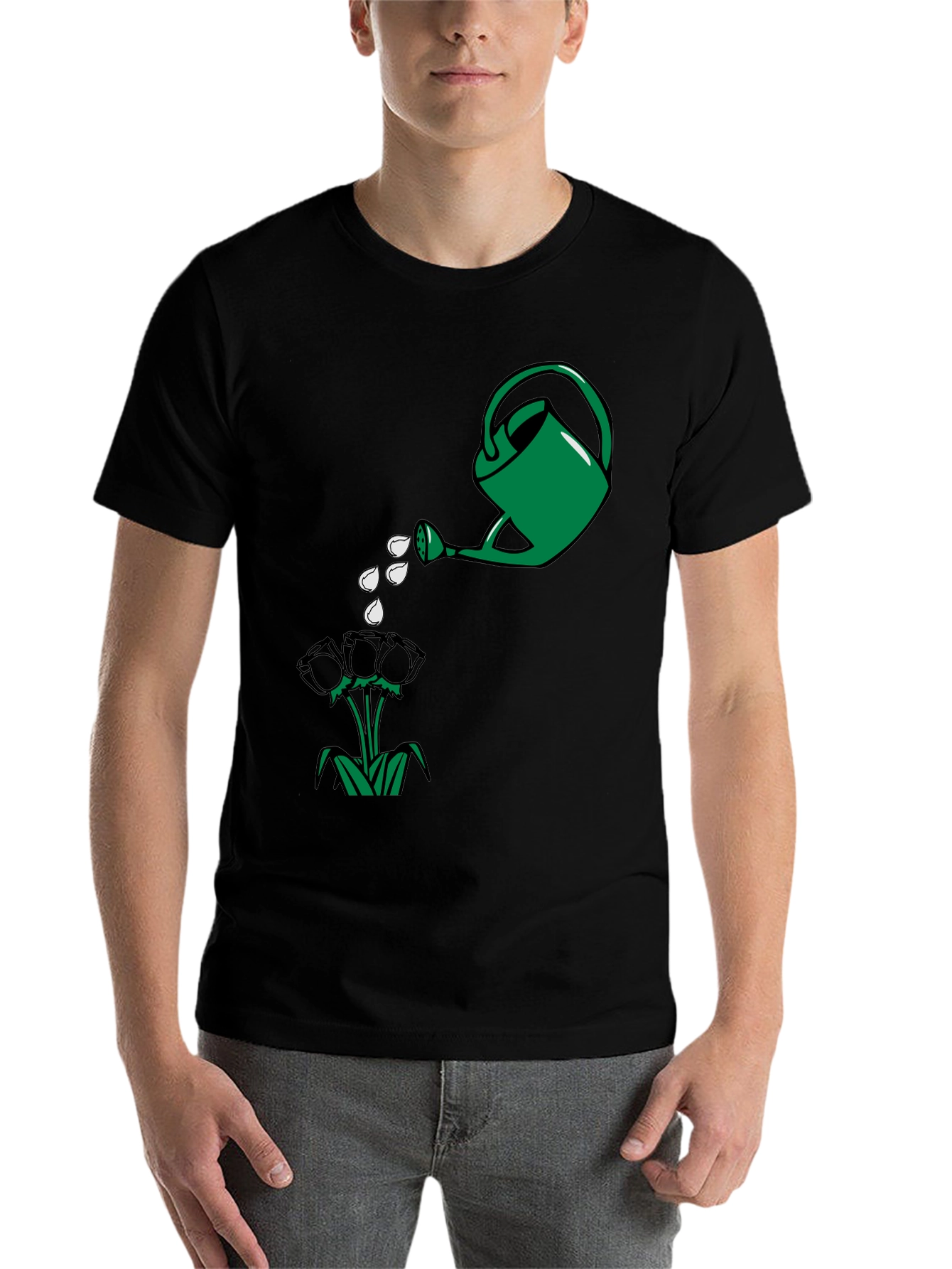 Black Watering Can & Flowers Graphic T-Shirt view 7