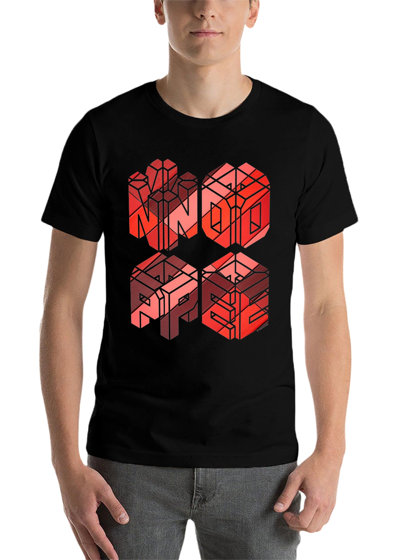 Black Geometric Word Art T-Shirt - NINO, ABPE Design view 7