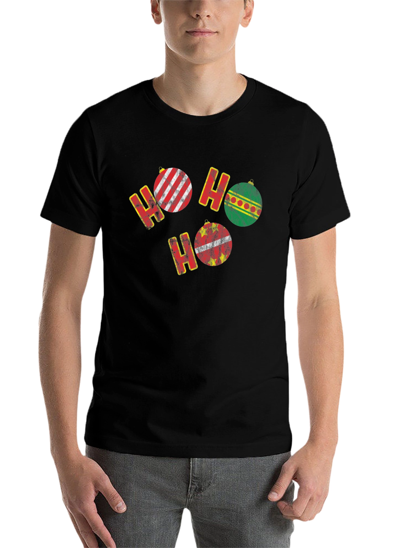 Black Festive Ho Ho Ho Christmas Ornament T-Shirt view 7