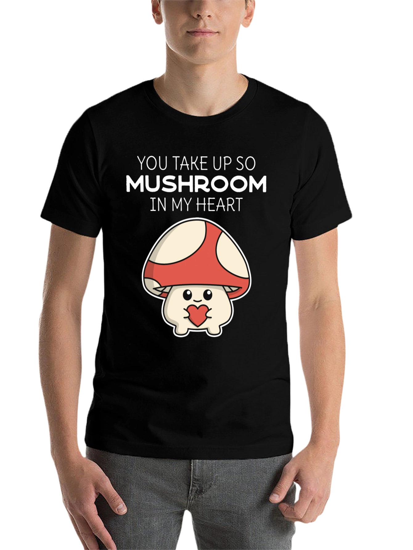 Black Mushroom Heart T-Shirt - You Take Up So Mushroom view 7