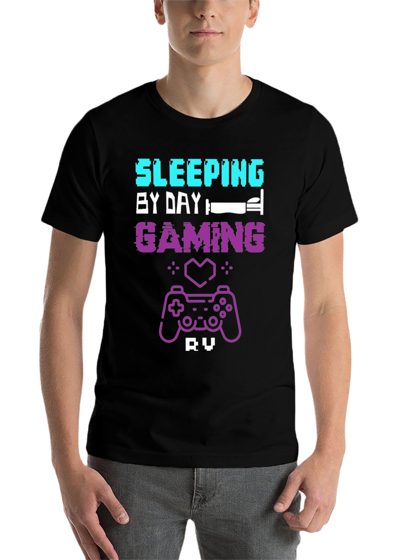 Black Gamer T-Shirt: Sleeping by Day, Gaming by Night view 7