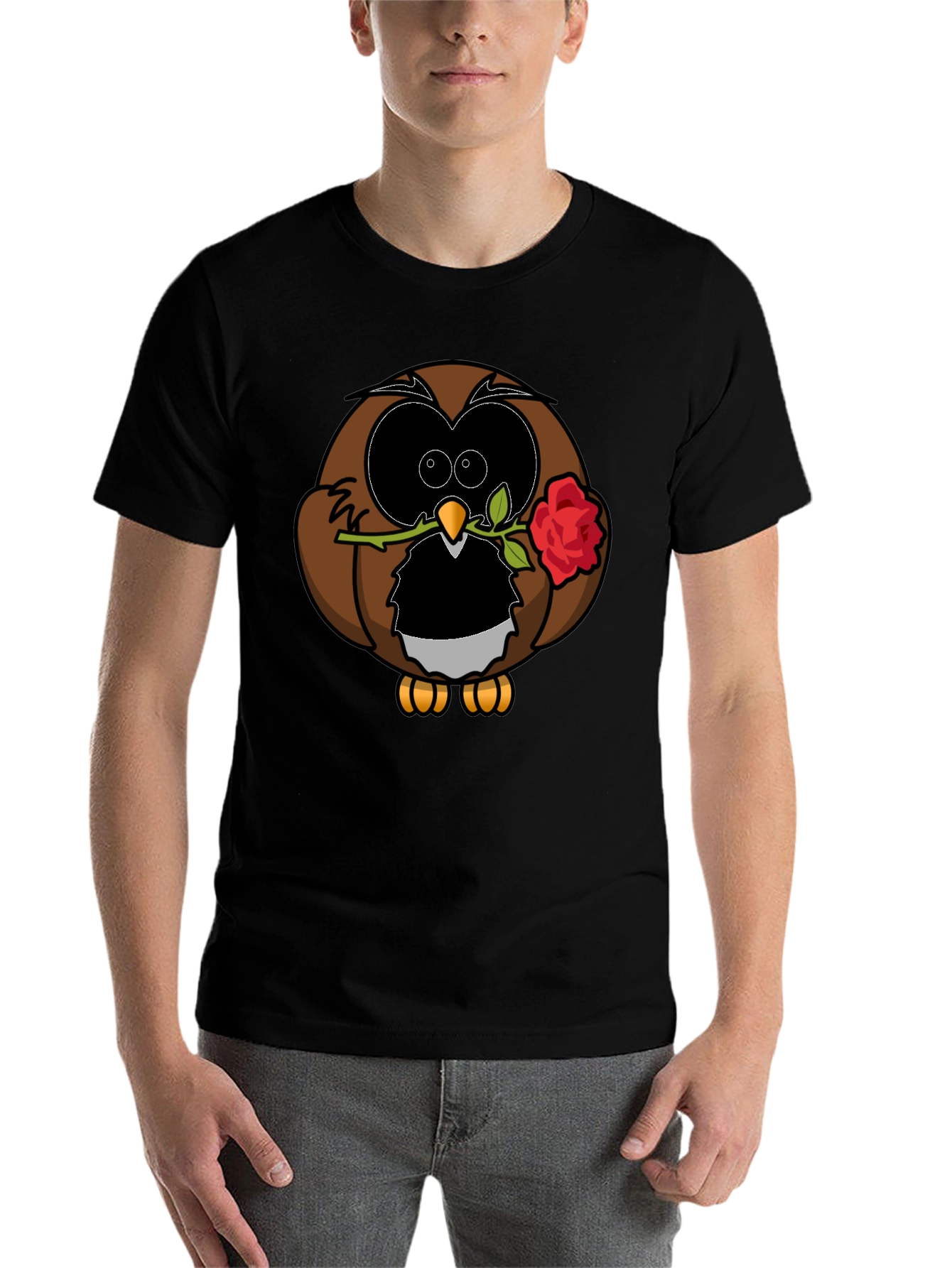 Black Owl with Rose Graphic T-Shirt - Black view 7