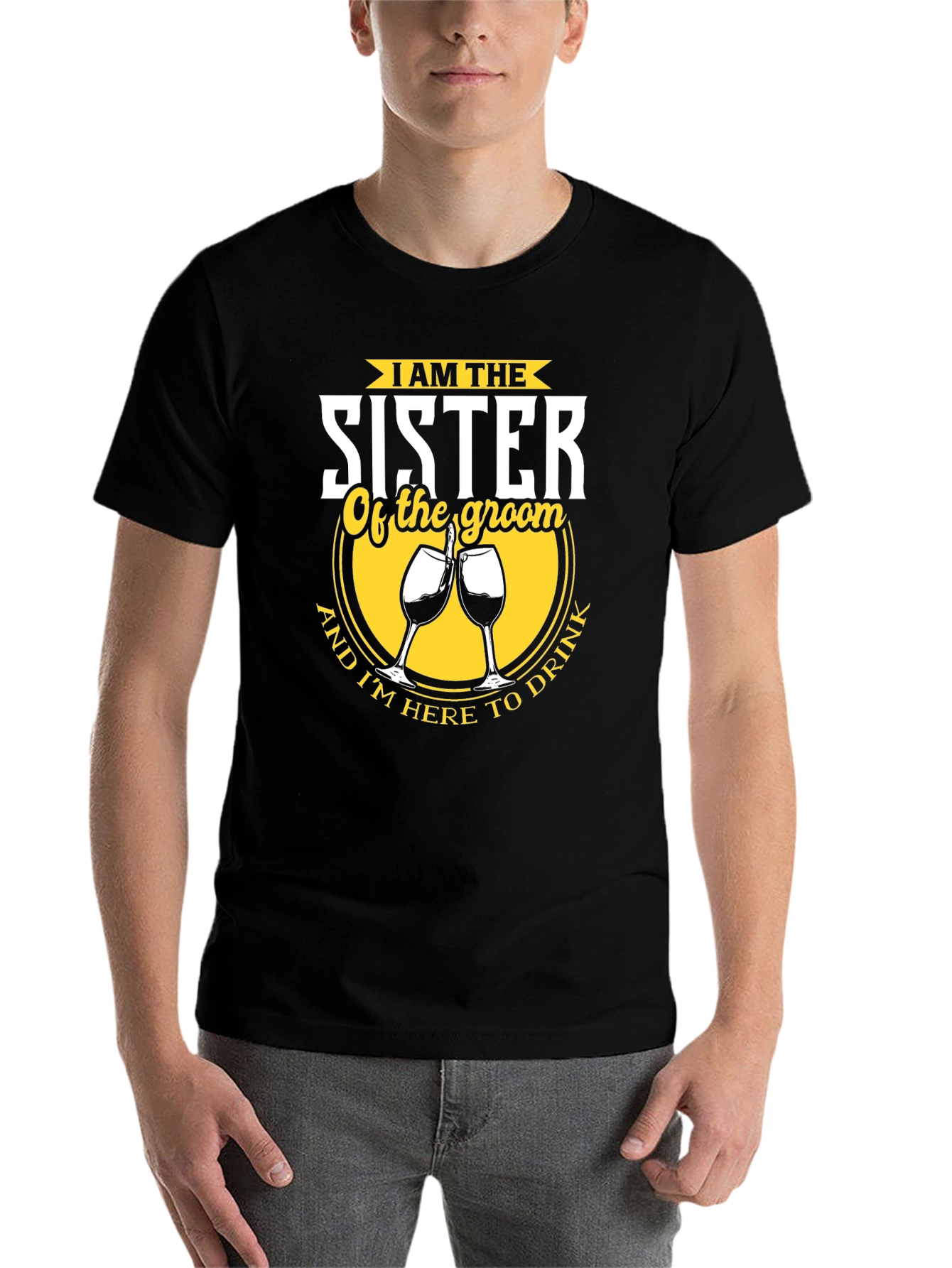 Black Sister of the Groom Funny Wedding Party T-Shirt view 7
