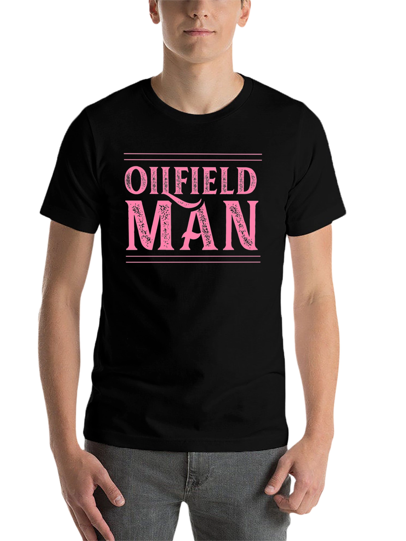 Black Oilfield Man Graphic Tee - Black Cotton T-Shirt view 7