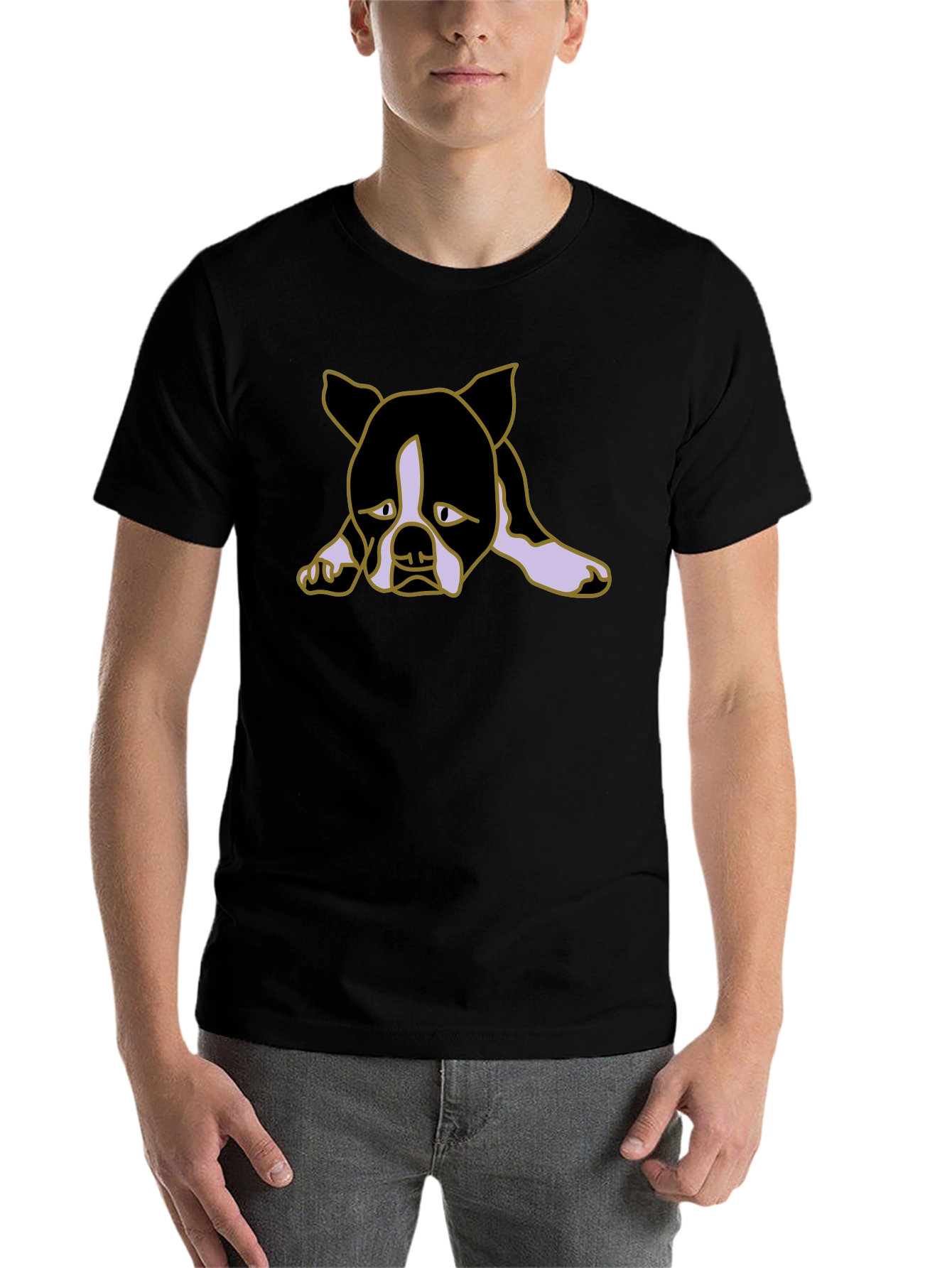 Black Sad Puppy Dog Graphic Black Tee Shirt view 7