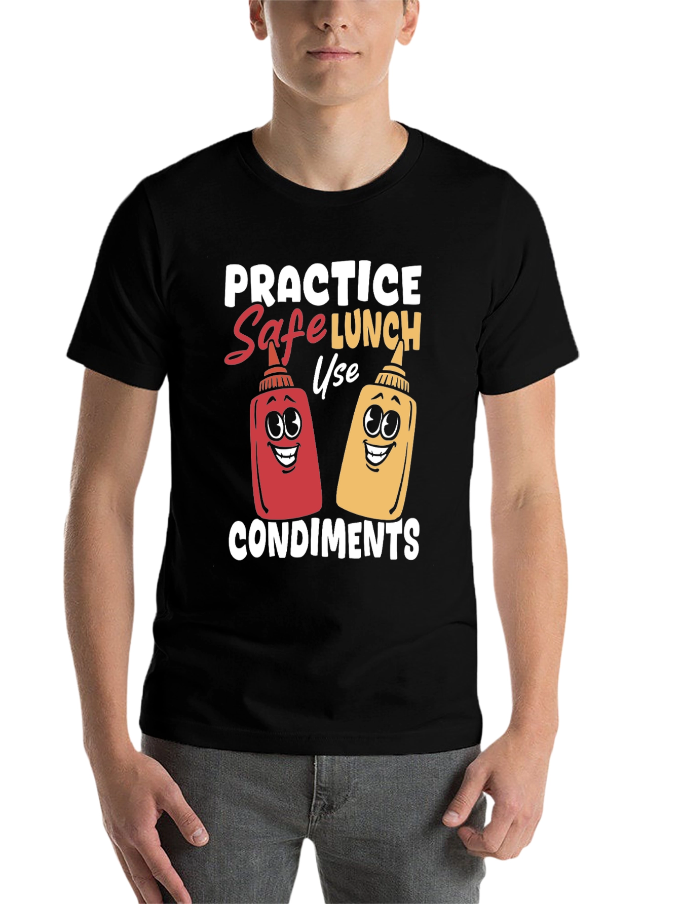 Black Practice Safe Lunch Condiments T-Shirt view 7