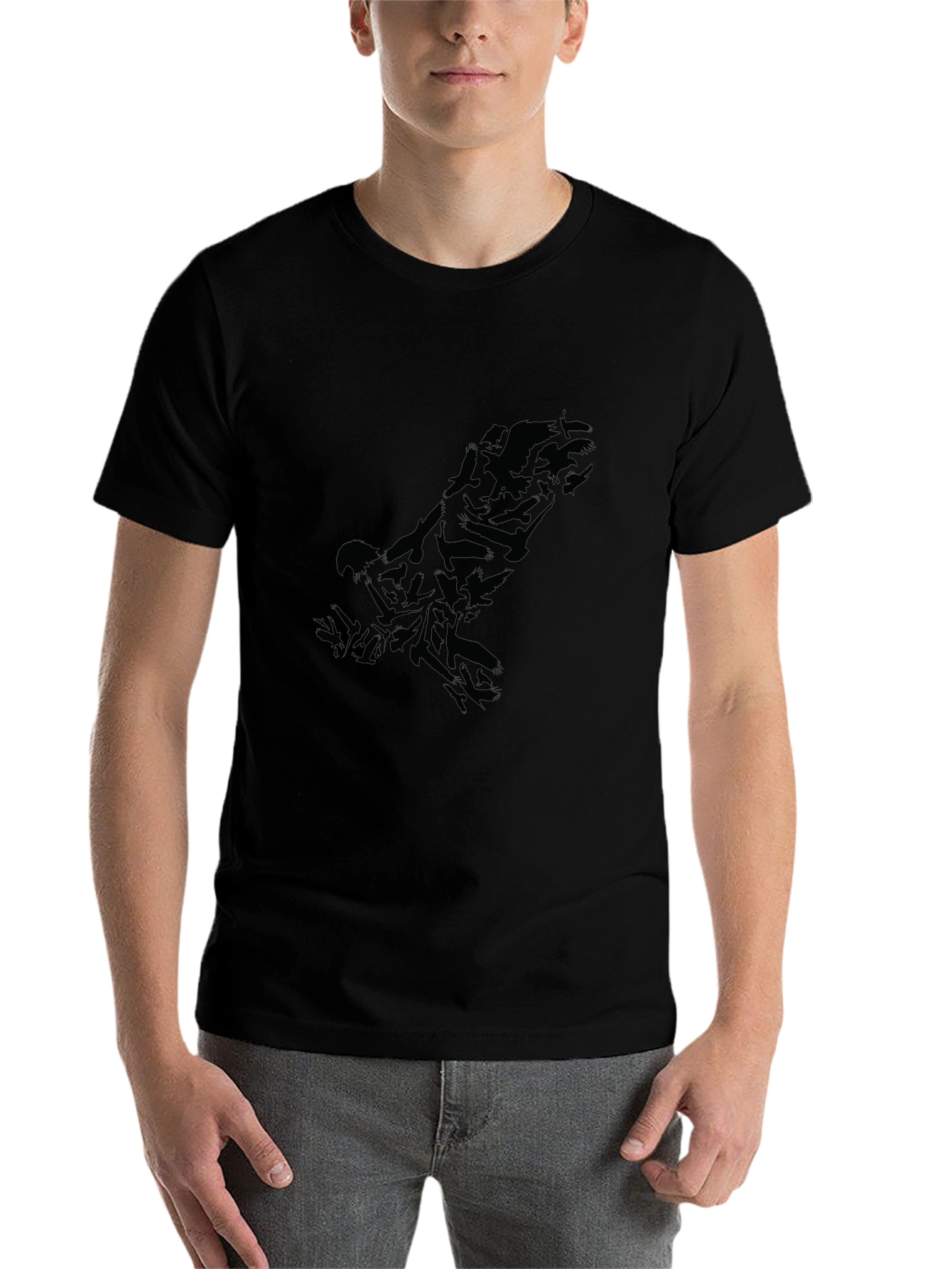Black Raven Flock Silhouette Black T-Shirt view 7