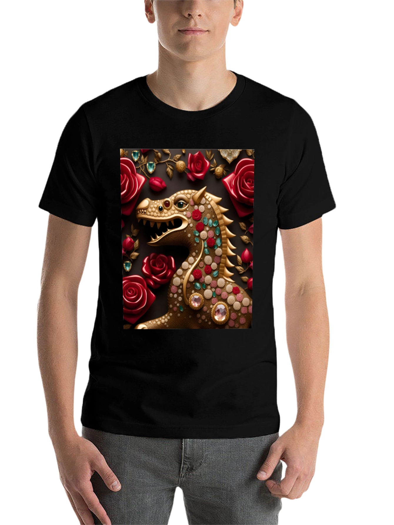 Black Dragon and Roses Graphic T-Shirt view 7