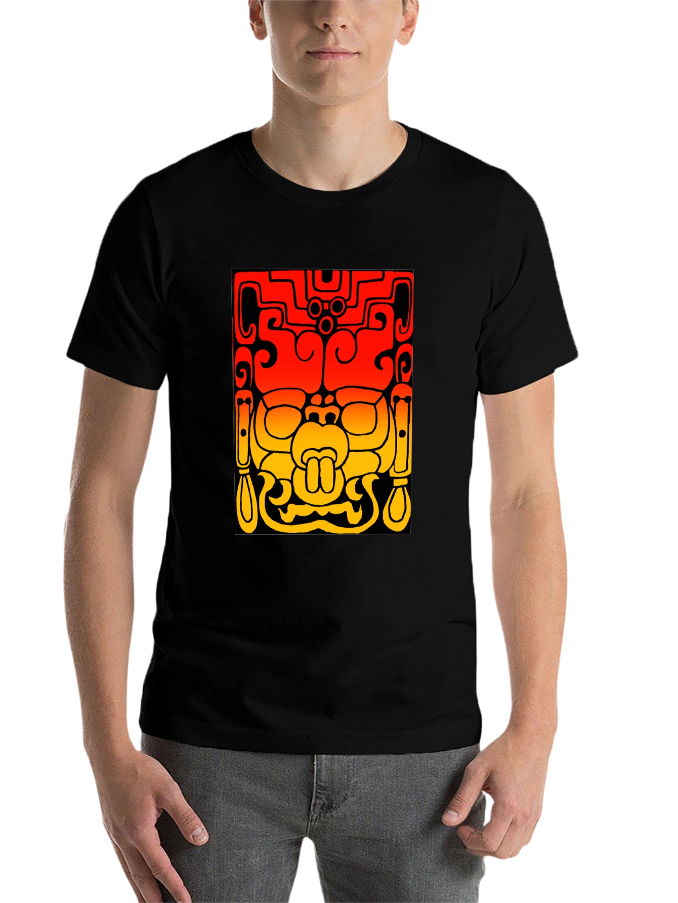 Black Mayan Mask Graphic Tee - Stylish Black T-Shirt view 7