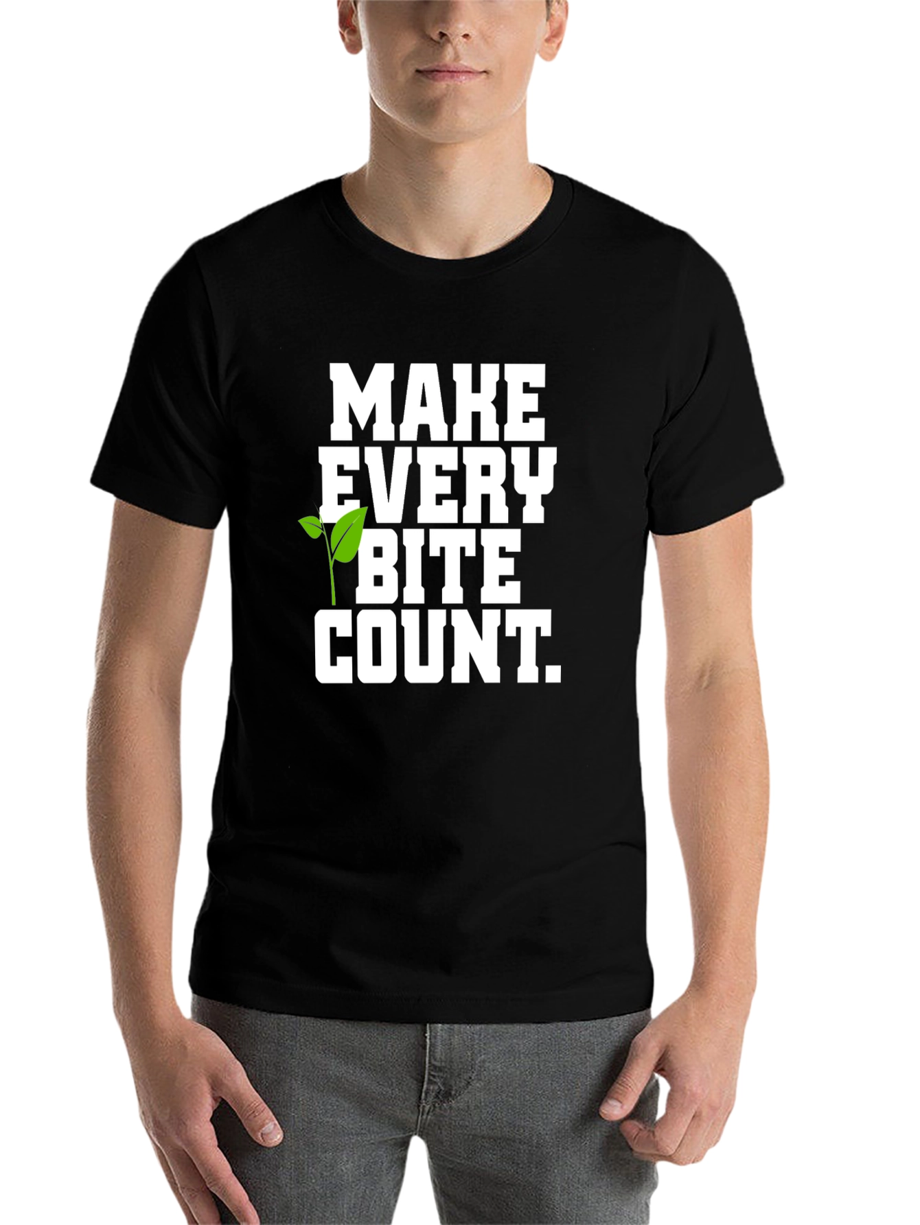 Black Vegan 'Make Every Bite Count' Black Graphic T-Shirt view 7