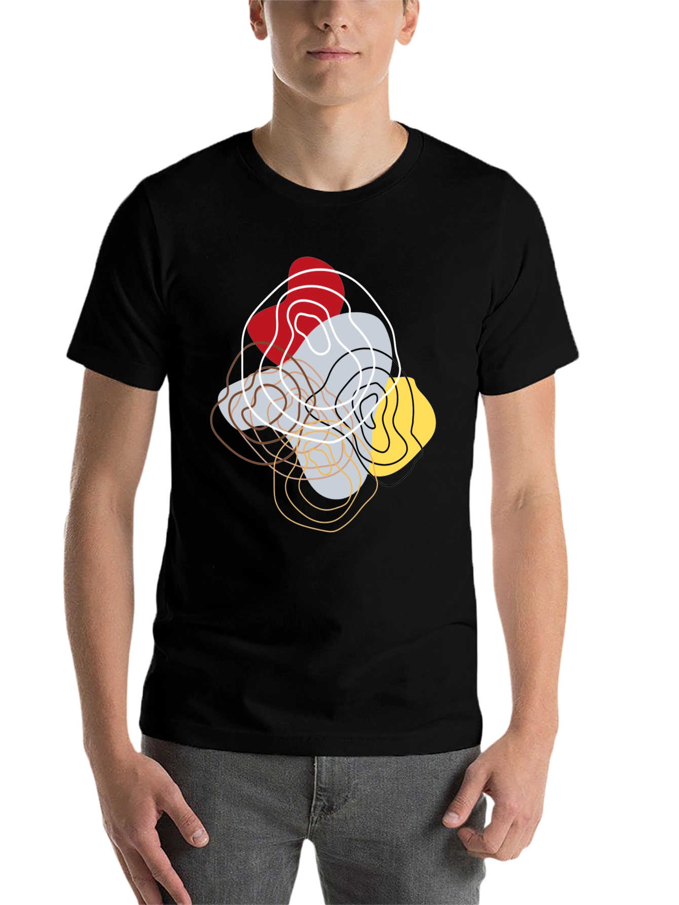 Black Abstract Topographic T-Shirt - Modern Graphic Tee view 7