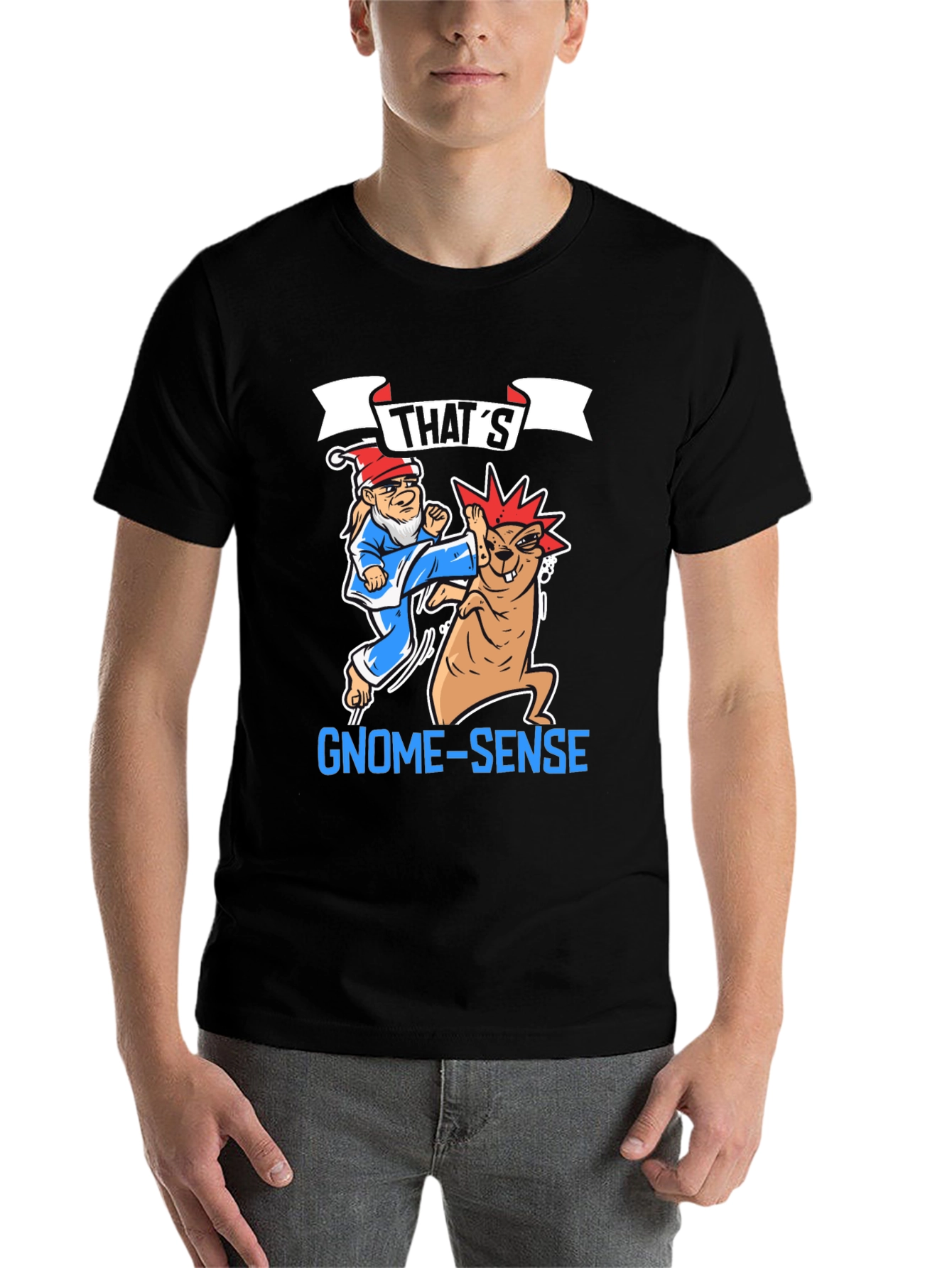 Black Funny Gnome-Sense T-Shirt view 7