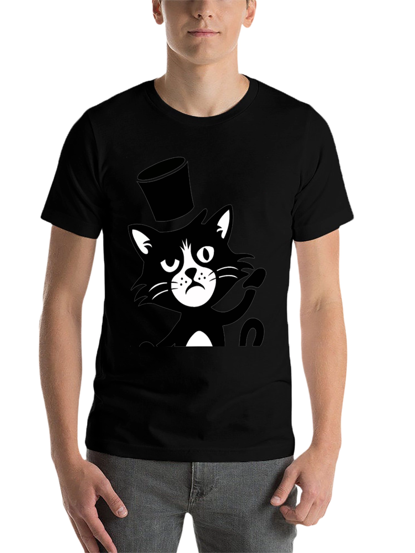Black Top Hat Cat T-Shirt - Unisex view 7