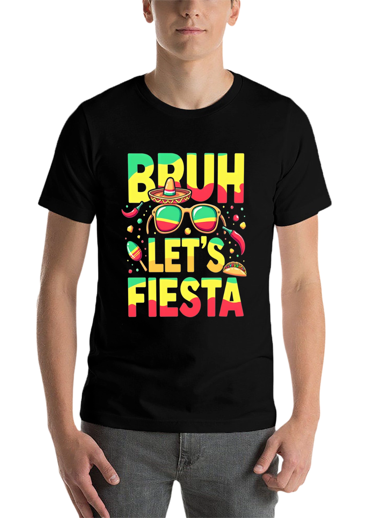 Black Bruh Let's Fiesta Graphic T-Shirt view 7