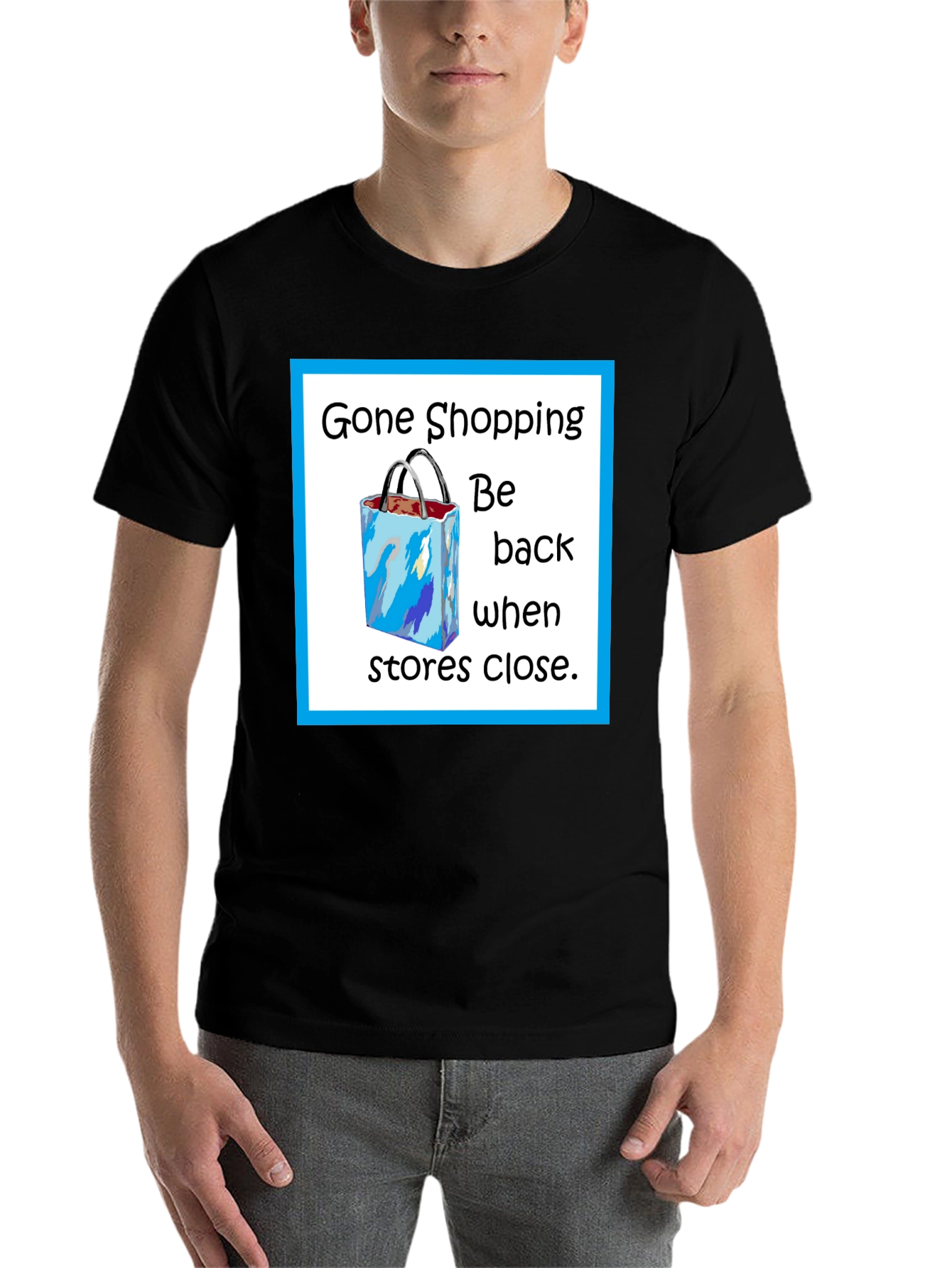 Black Gone Shopping T-Shirt - Funny Shopper Tee view 7