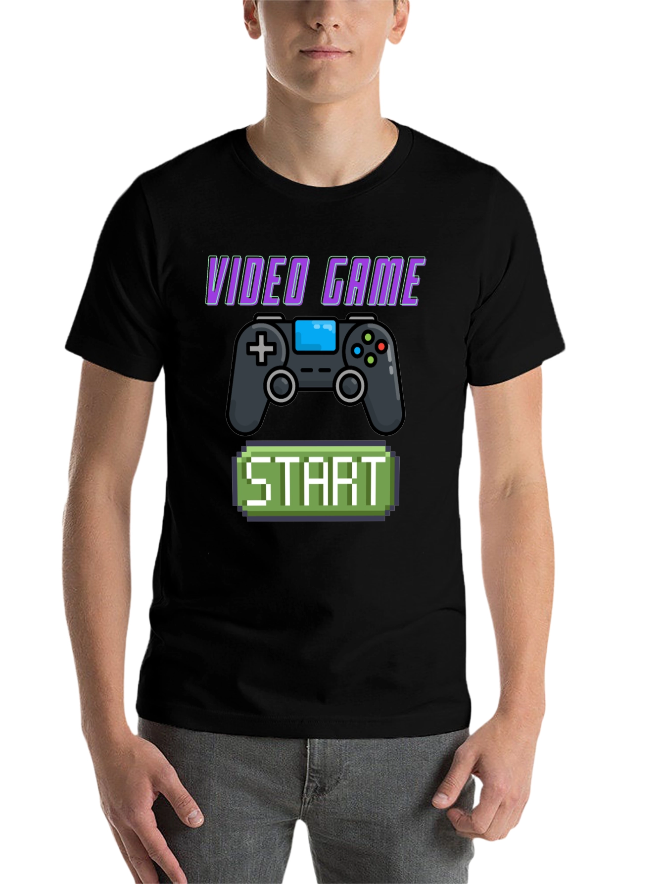 Black Video Game Start T-Shirt - Retro Gaming Style view 7