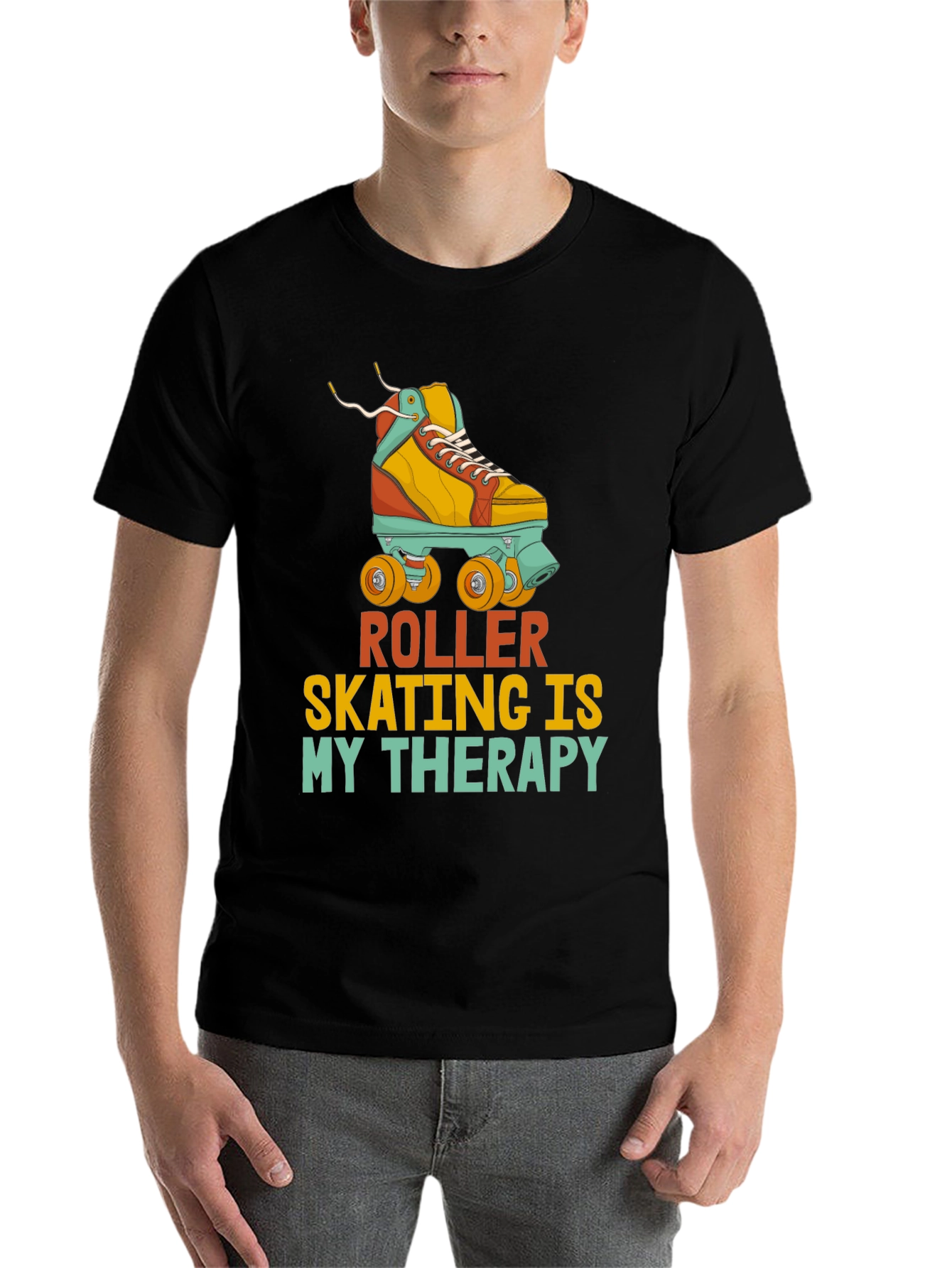 Black Roller Skating Therapy T-Shirt view 7