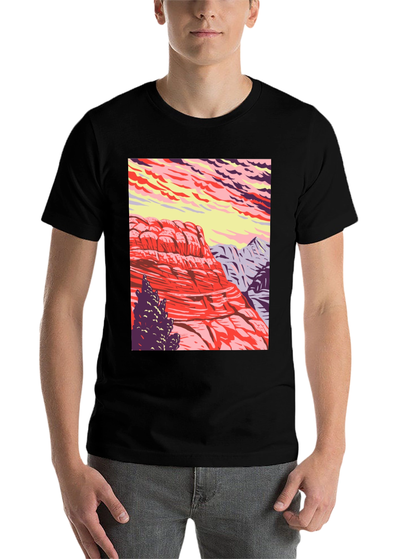 Black Mountain Landscape Graphic Tee - Nature Inspired Black T-Shirt view 7