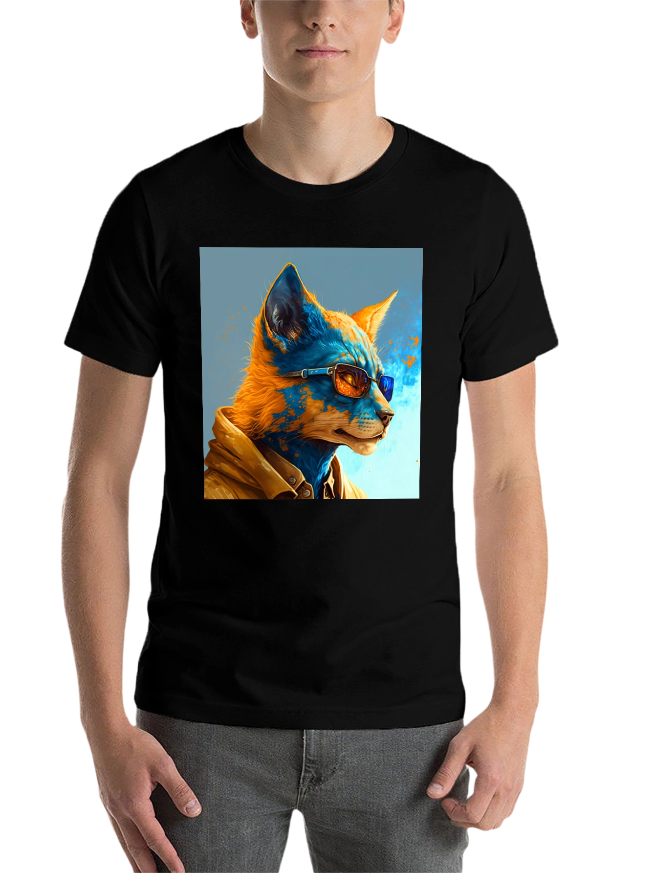Black Stylish Fox Art Graphic Tee - Unisex Black T-Shirt view 7