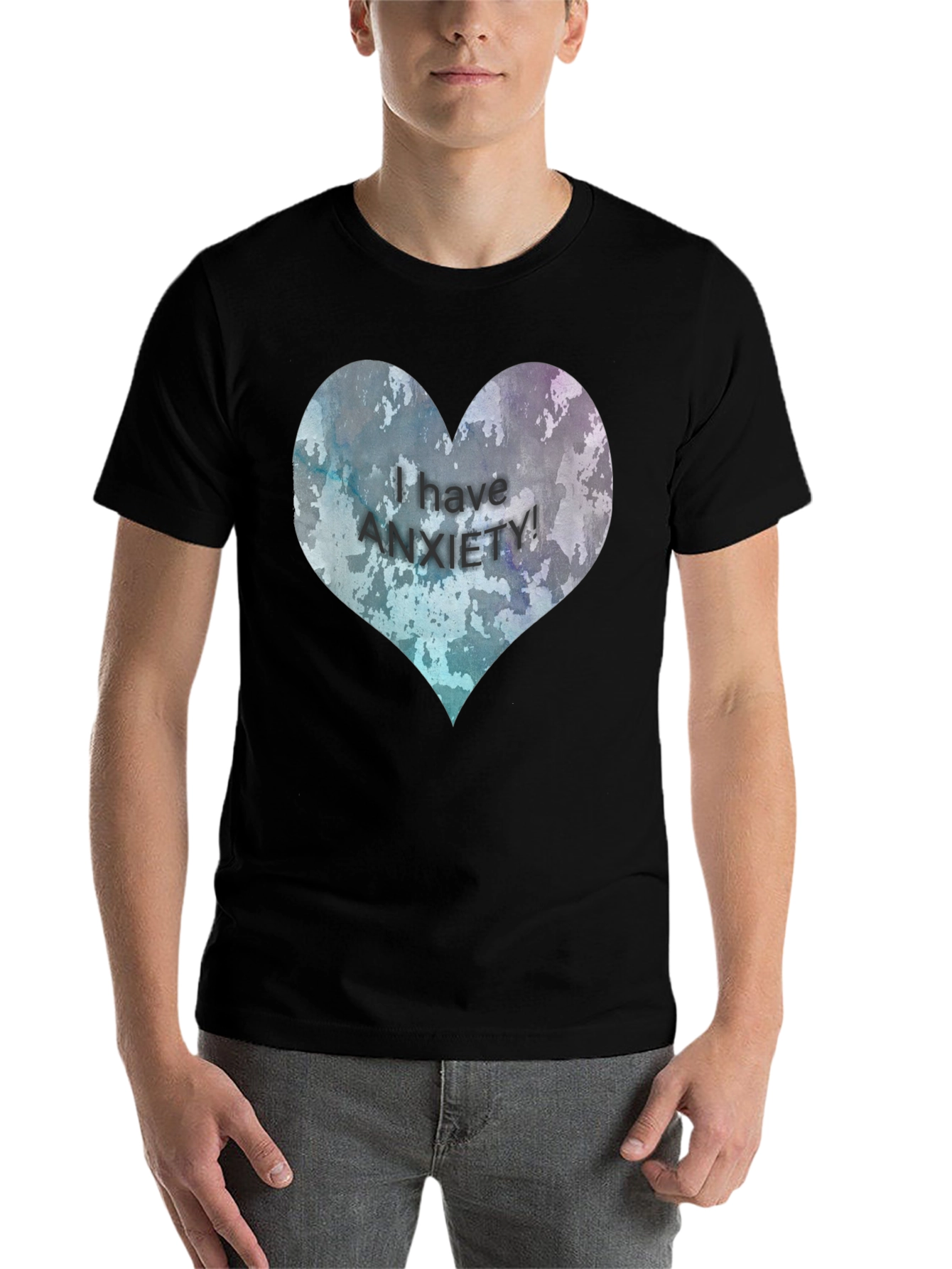 Black Anxiety Awareness Heart T-Shirt view 7