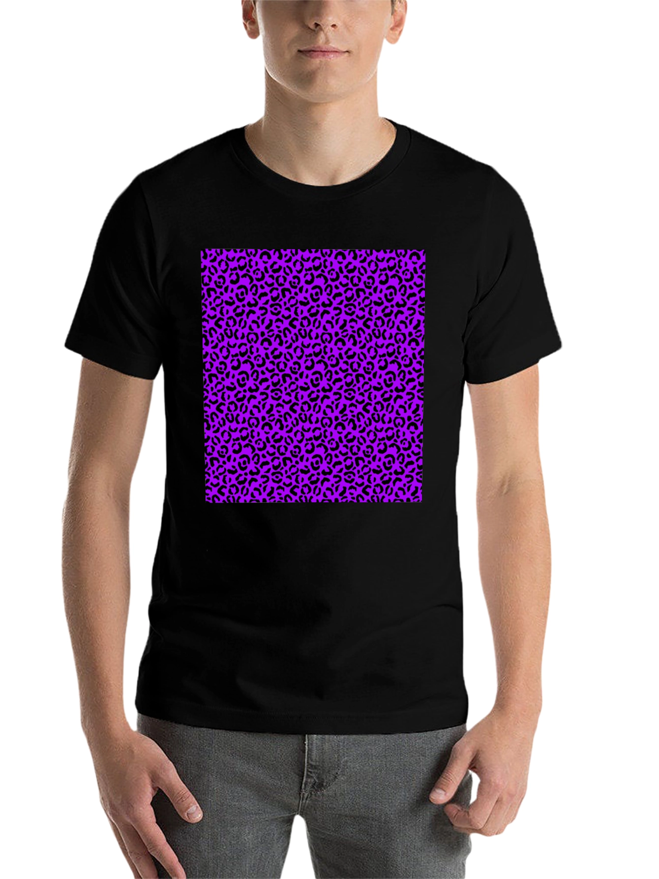 Black Black Tee with Purple Leopard Print Design view 7