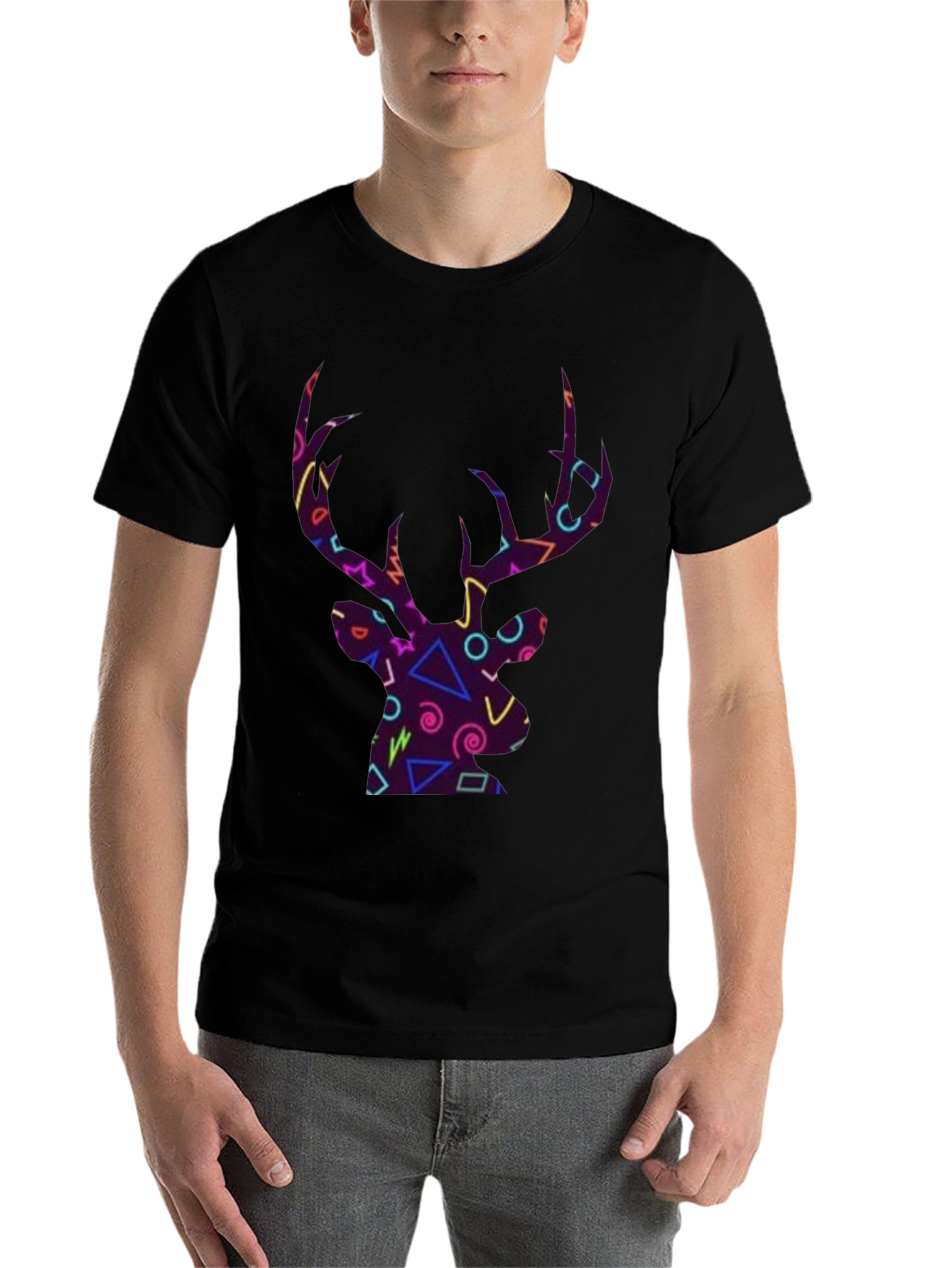 Black Retro Deer Head Graphic T-Shirt view 7