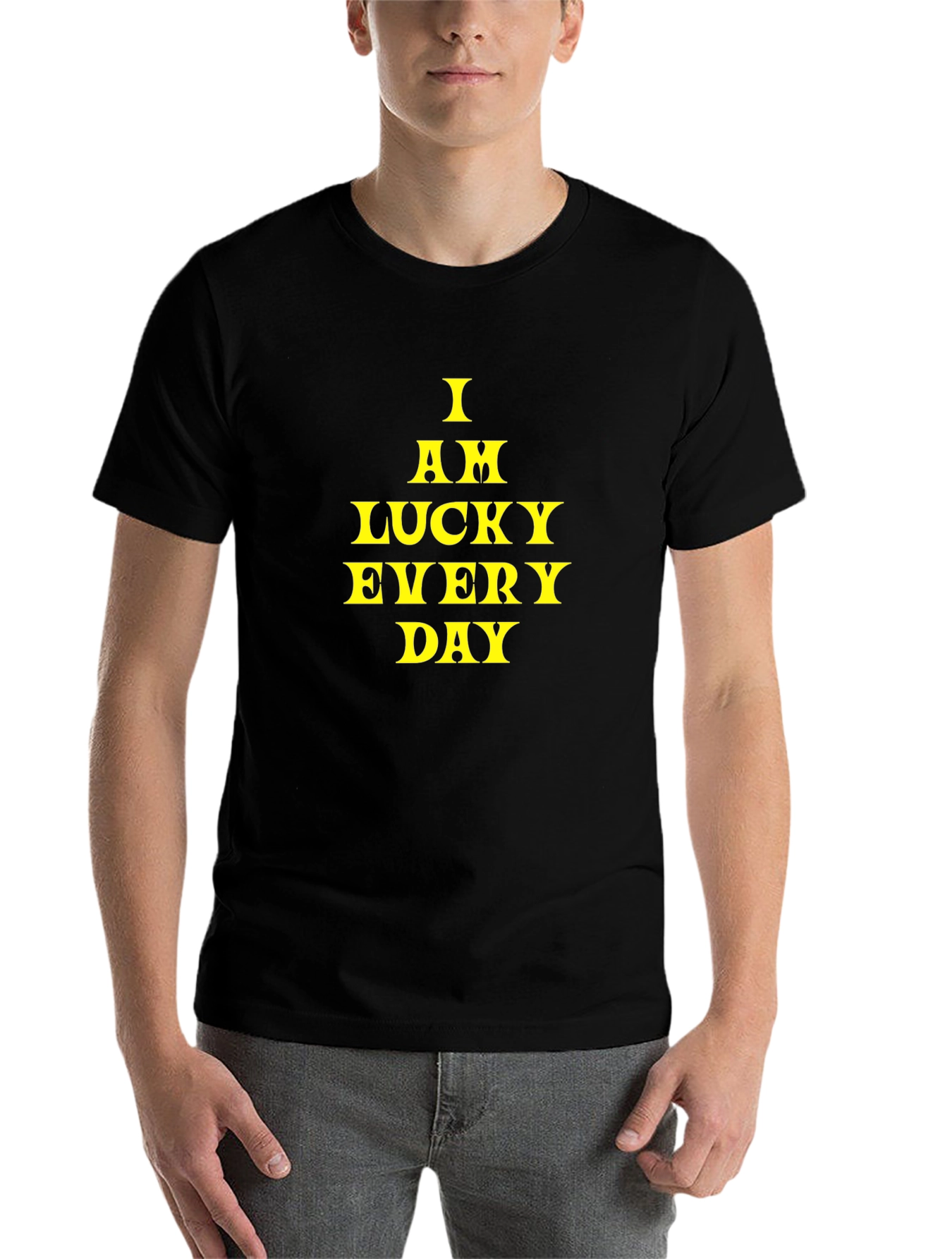 Black Lucky Everyday Black Tee - Motivational Design view 7