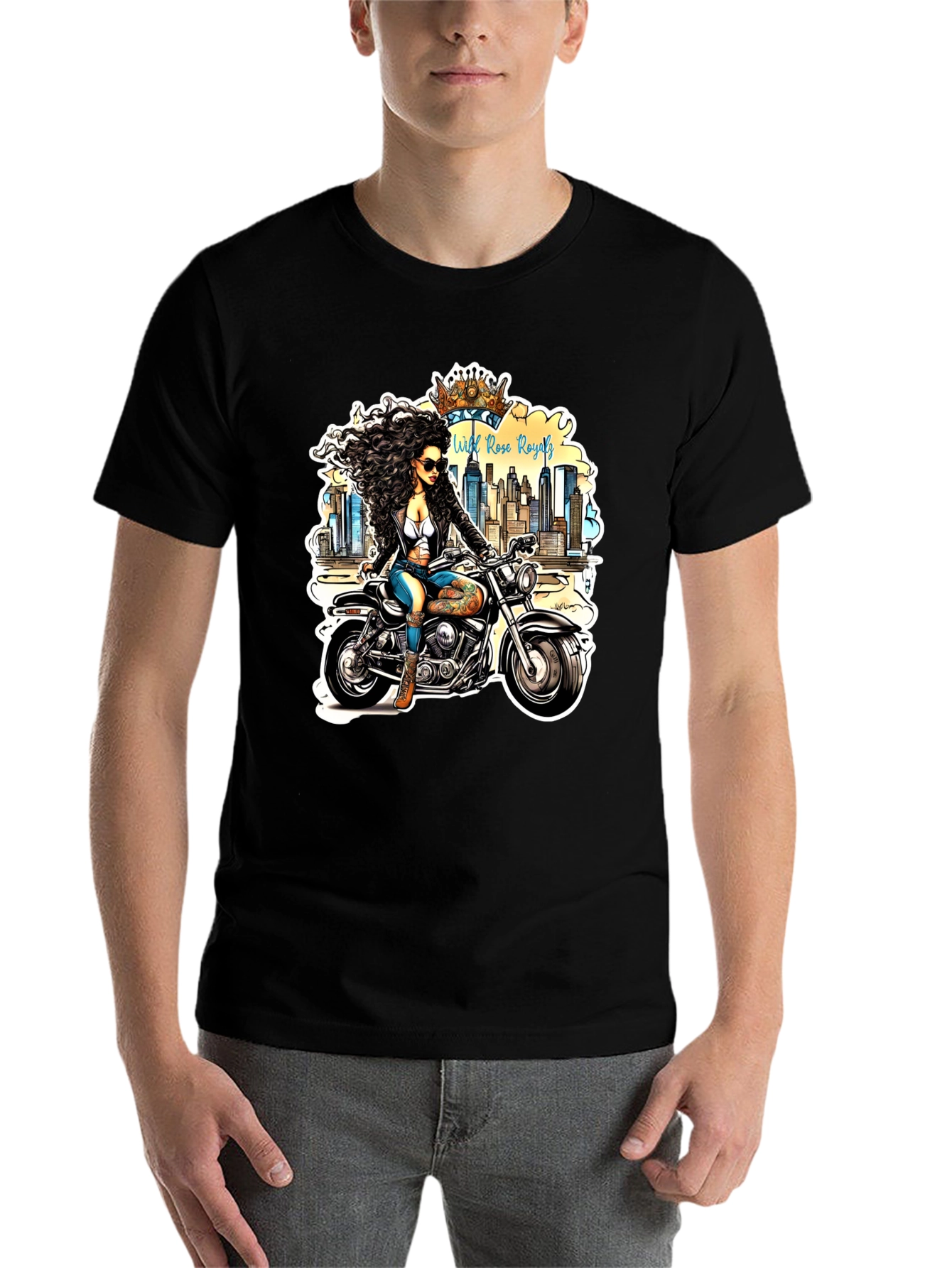 Black Wild Rose Royals Biker T-Shirt view 7
