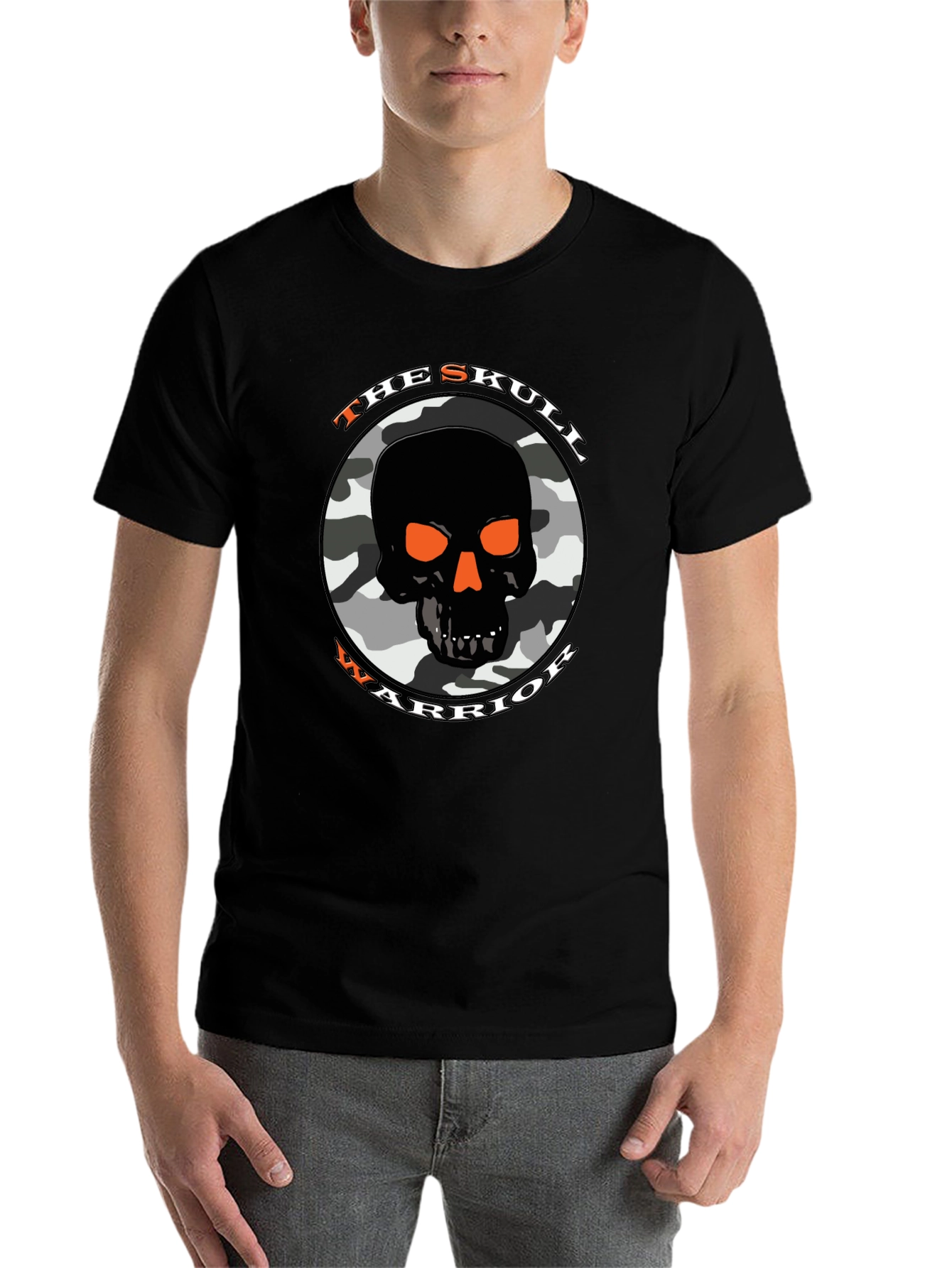 Black Skull Warrior Camo Graphic T-Shirt view 7