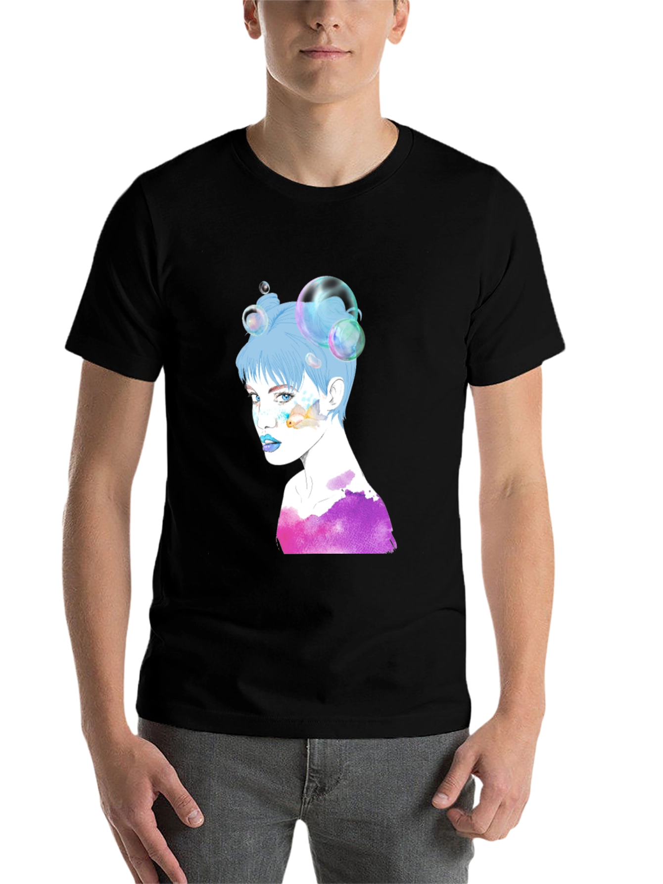 Black Unique Graphic Print Crew Neck T-Shirt view 7