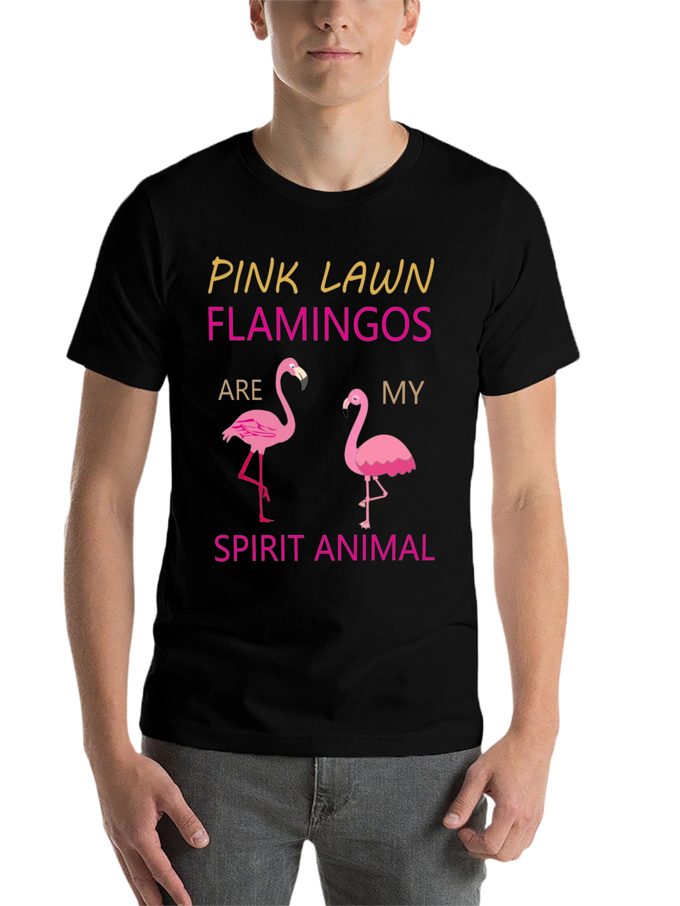 Black Pink Lawn Flamingos Spirit Animal T-Shirt view 7