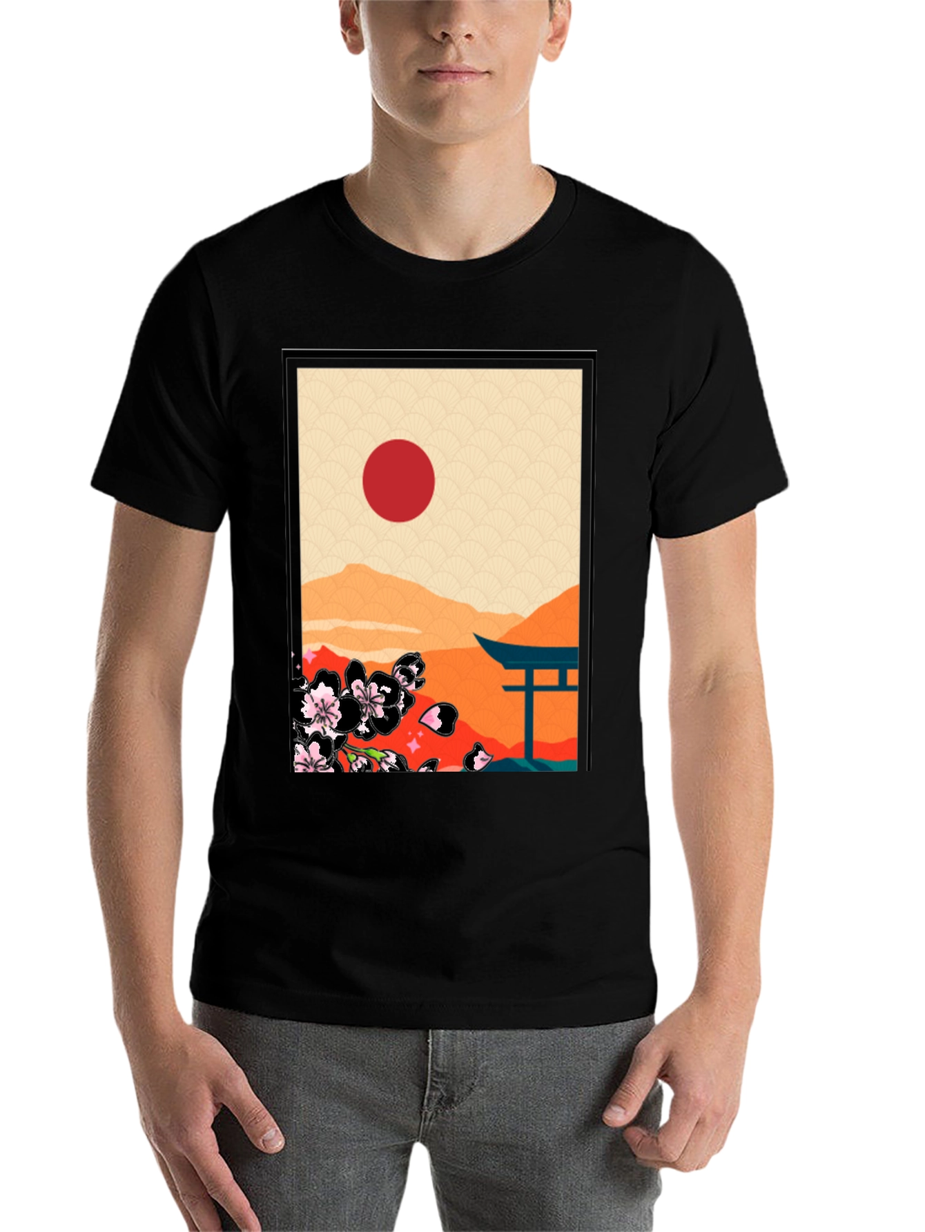 Black Japanese Art Graphic T-Shirt - Black view 7