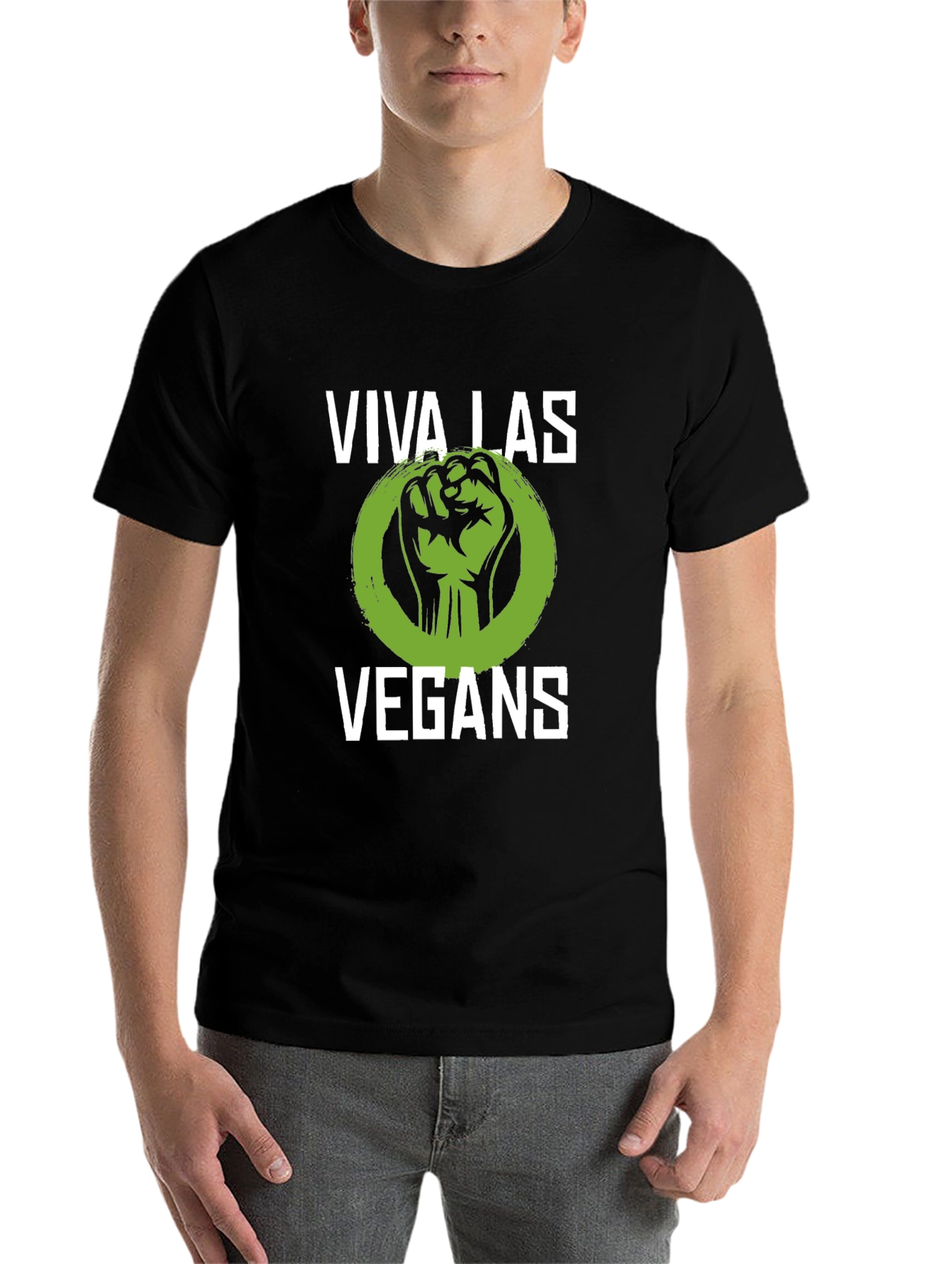 Black Viva Las Vegans Black T-Shirt - Vegan Activism Apparel view 7