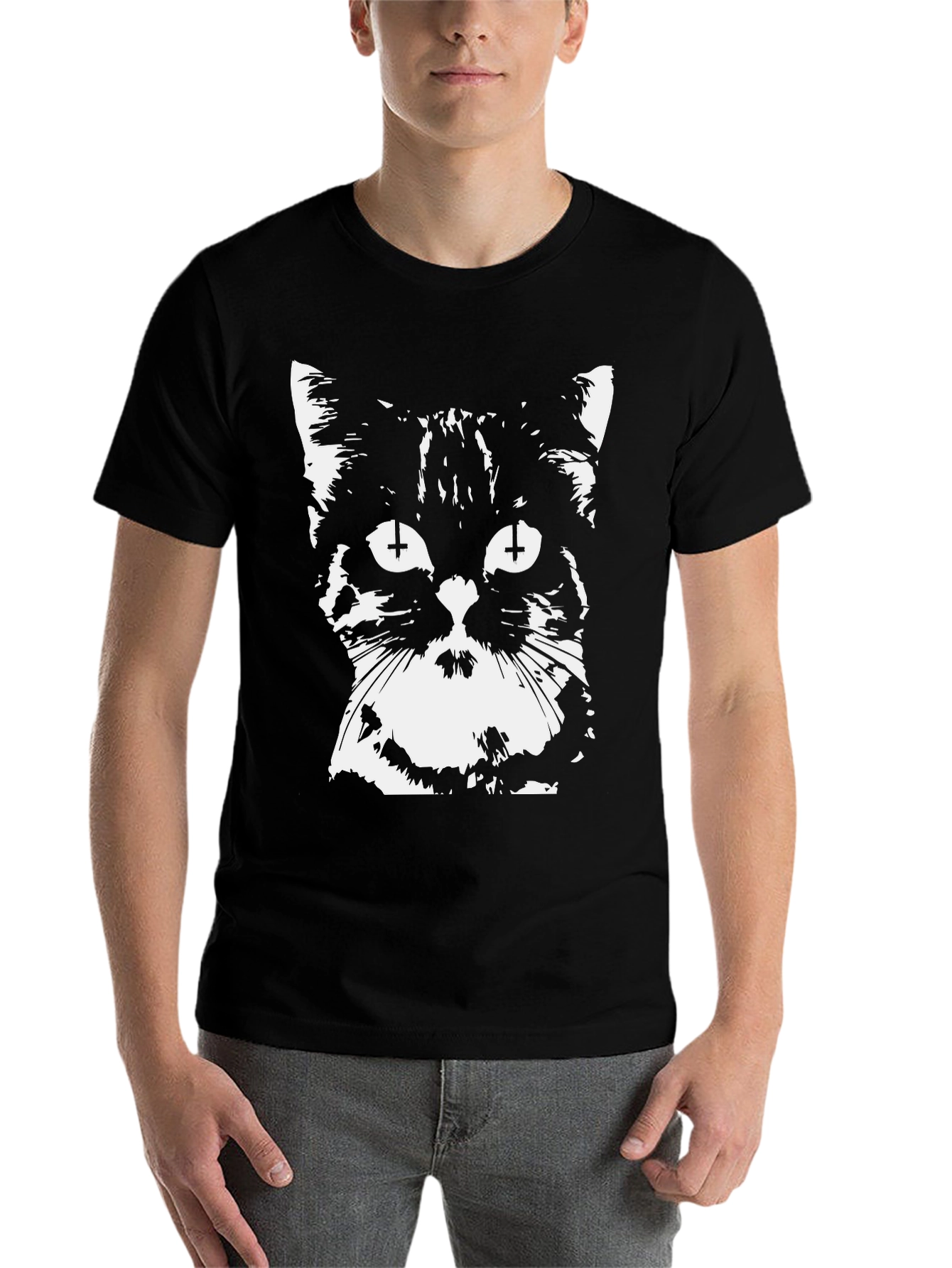 Black Inverted Cross Cat Graphic T-Shirt view 7