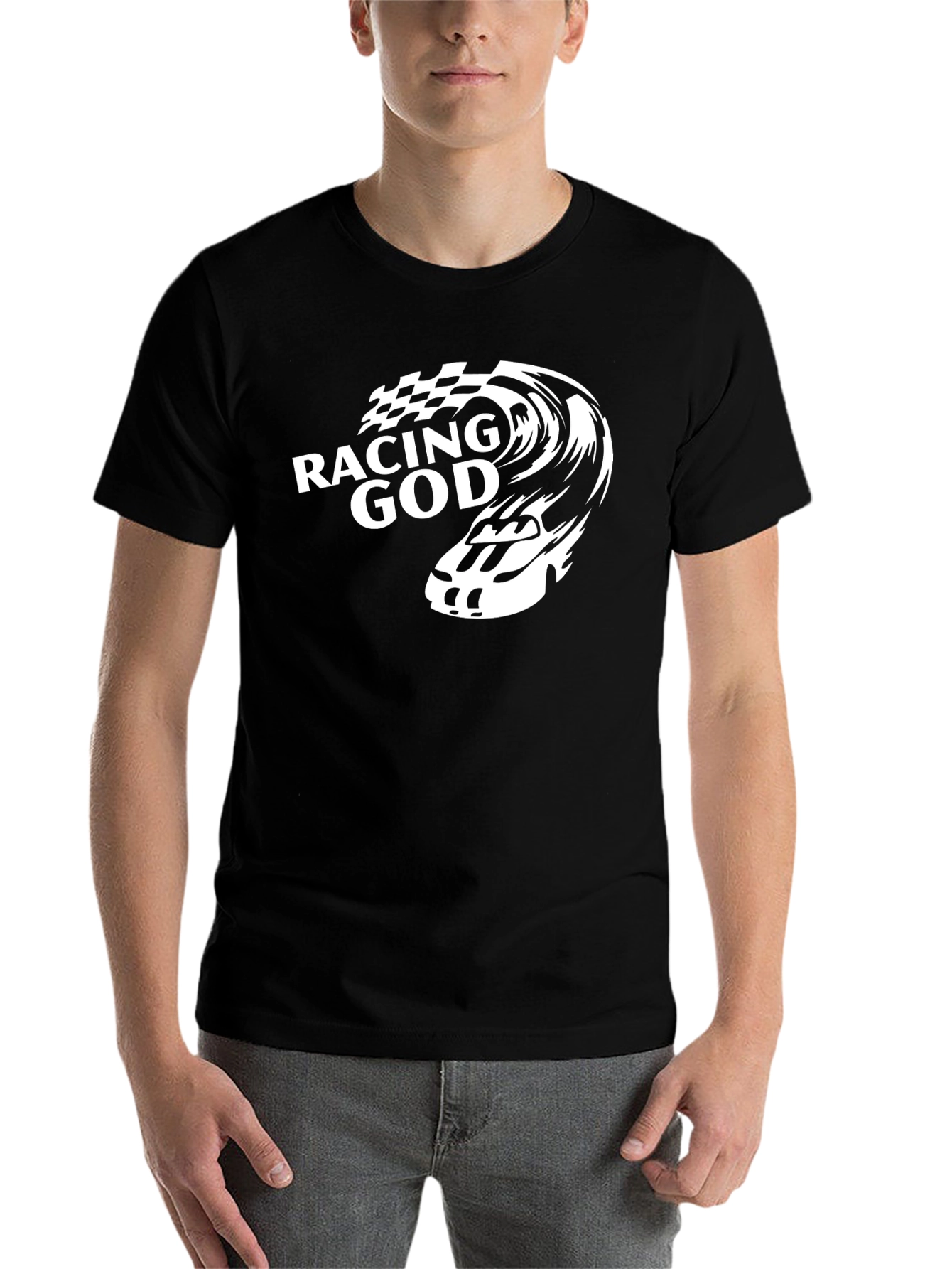Black Racing God Graphic Tee - Black Cotton T-Shirt view 7